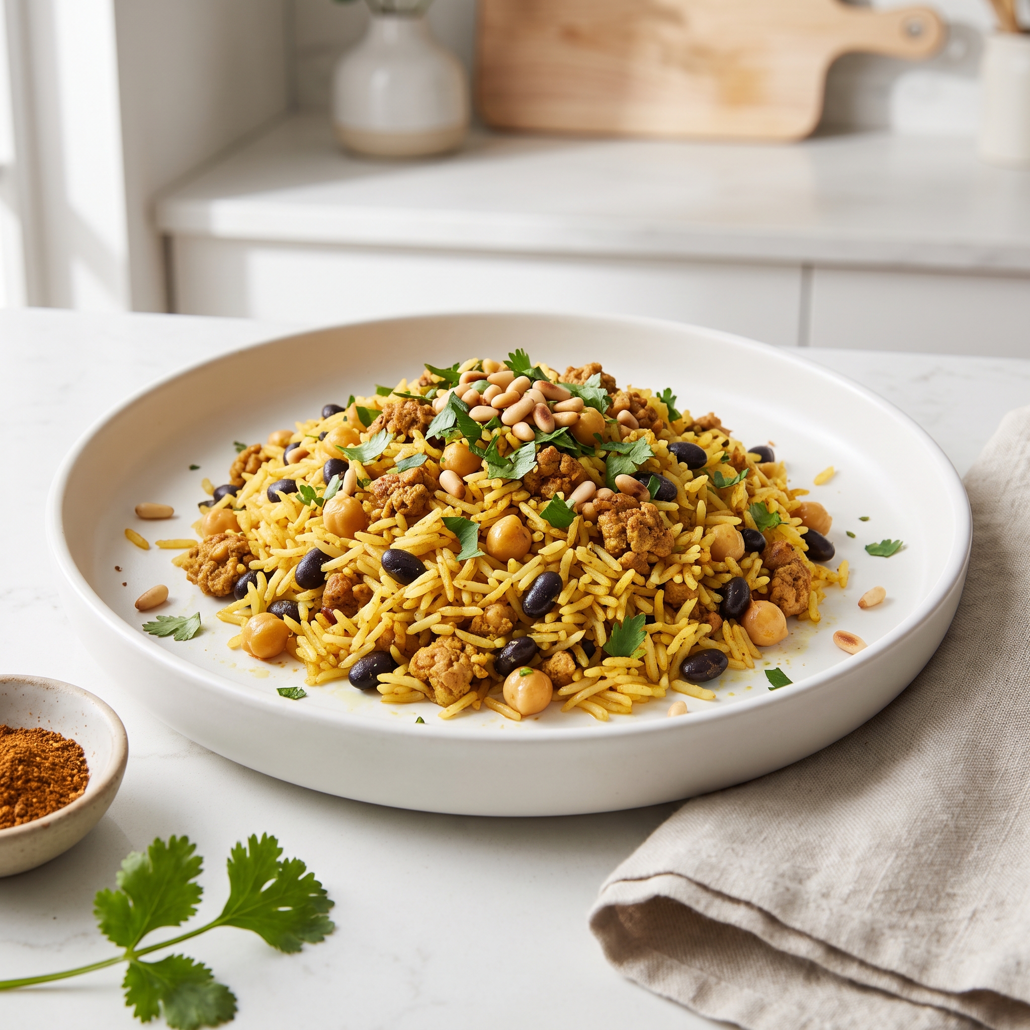 Spiced Middle Eastern Rice with Black Beans and Chickpeas