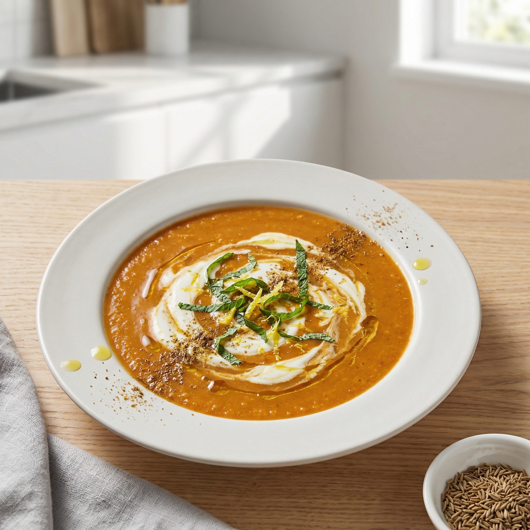 Lemony Red Lentil Soup with Minted Yogurt