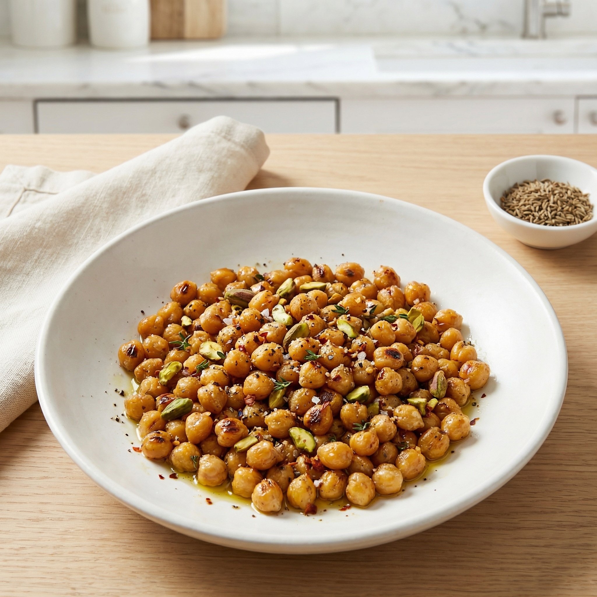 Zesty Garbanzo Beans with Pistachio Nuts