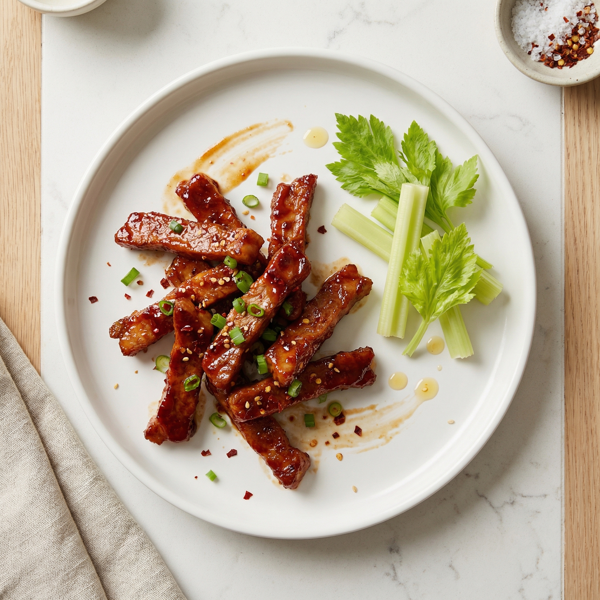 Korean-Style Crispy Pork with Stir-Fried Celery