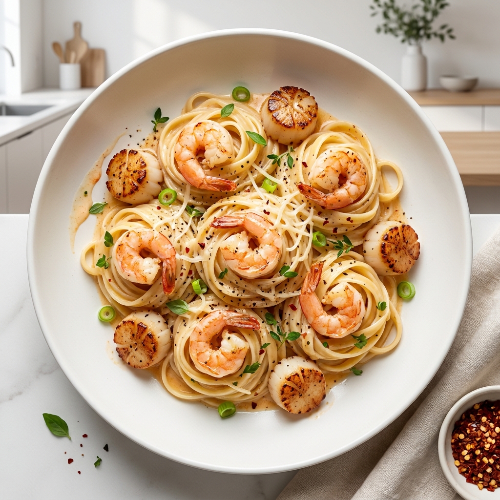 Spicy Cajun Cream Seafood Fettuccine