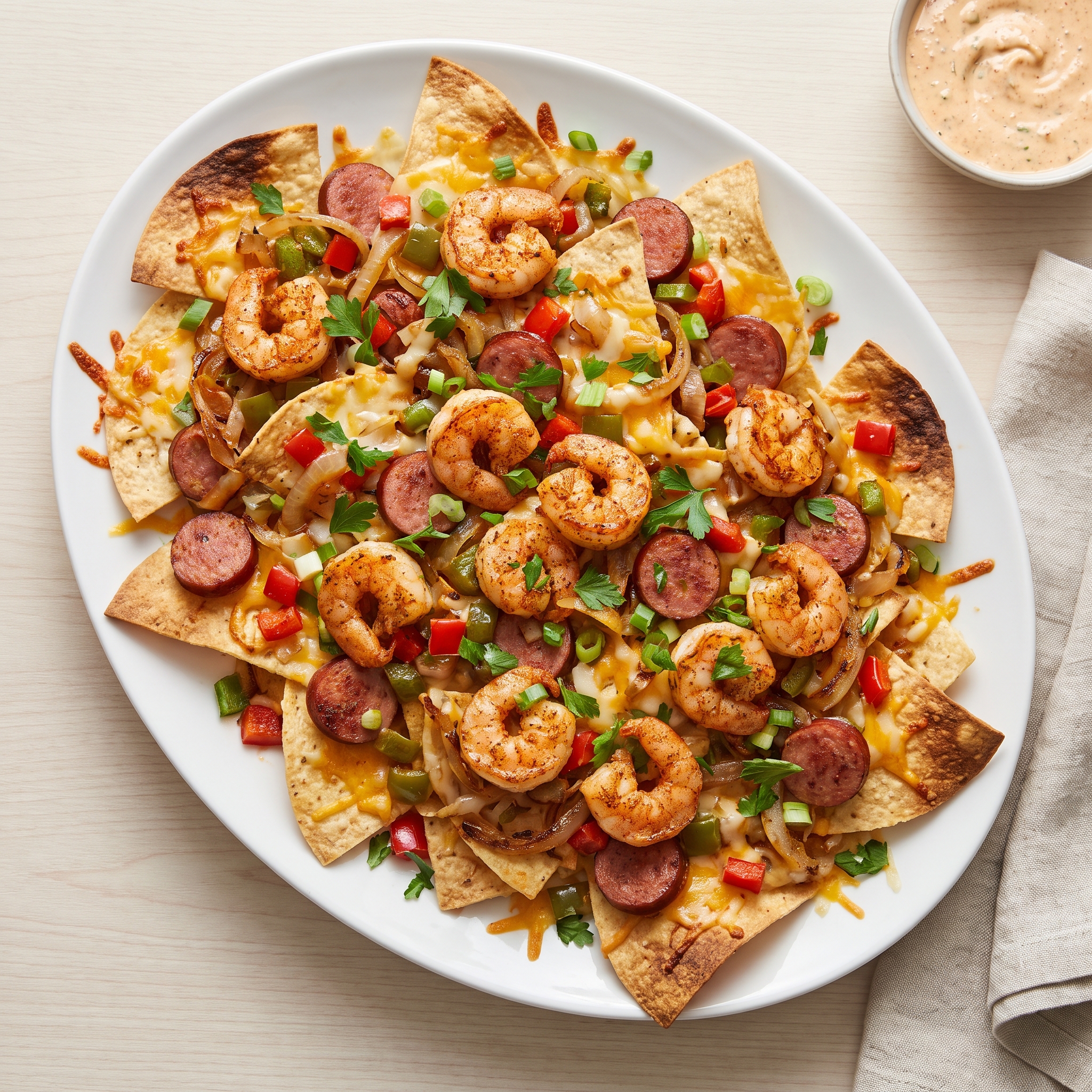 Spicy Cajun Shrimp & Andouille Nachos