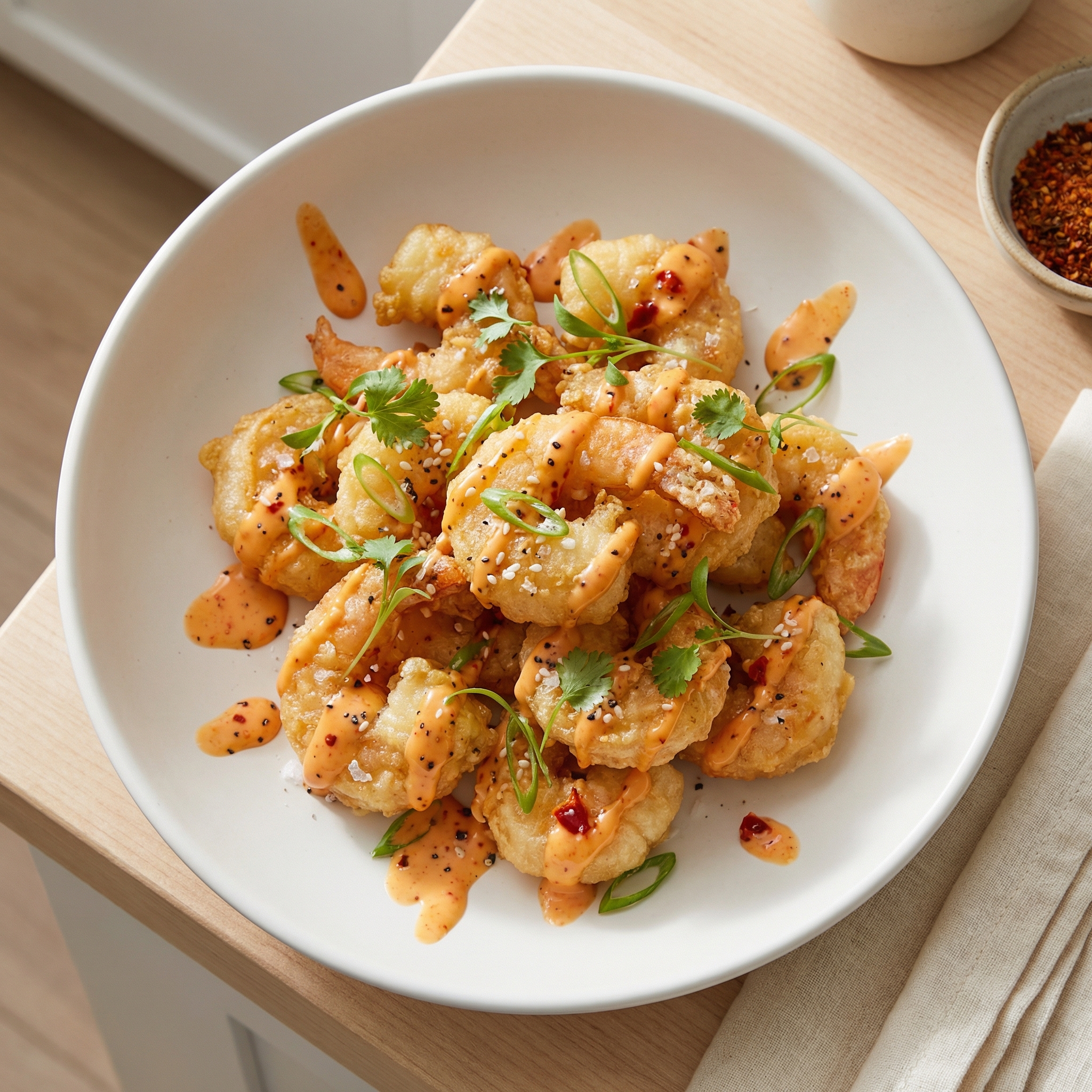 Pan-Fried Rock Shrimp Tempura with Chili-Garlic Sauce
