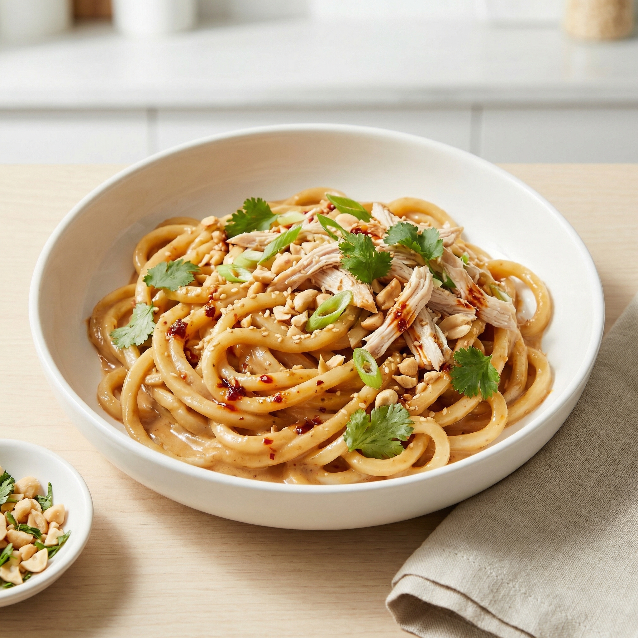 Peanut Butter Udon with Rotisserie Chicken