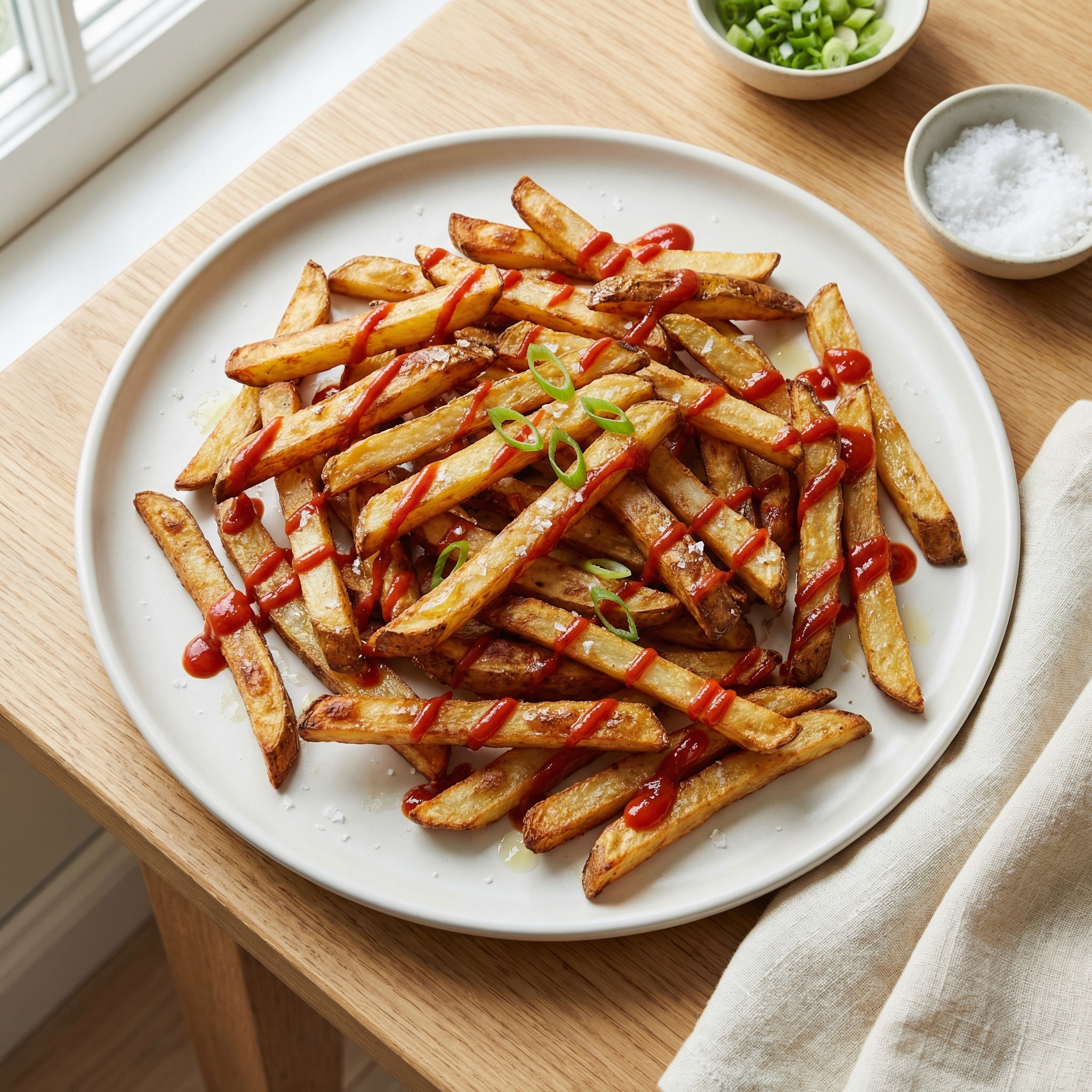 Crispy Air-Fried Sriracha Potato Fries