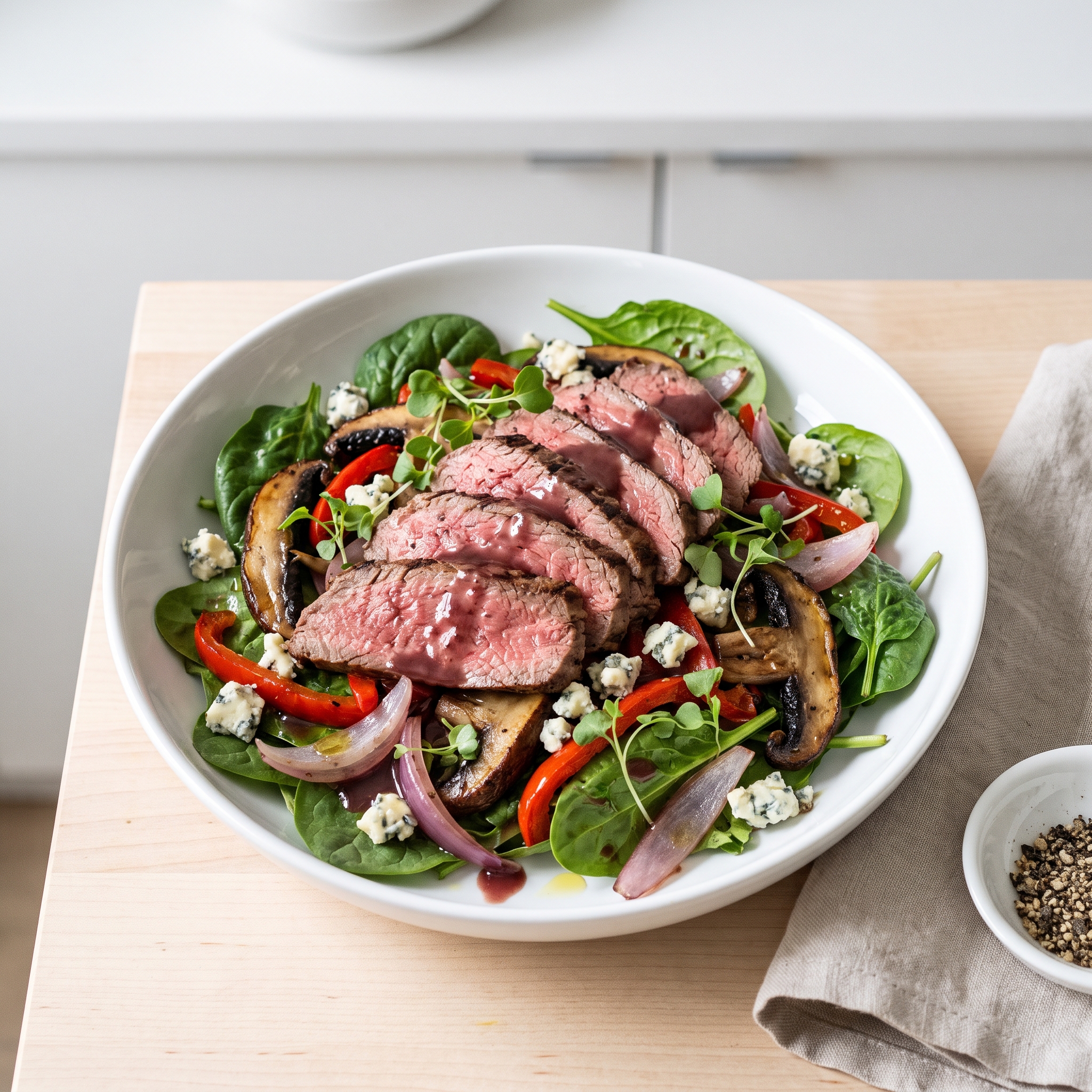 Spinach Salad with Flat Iron Steak