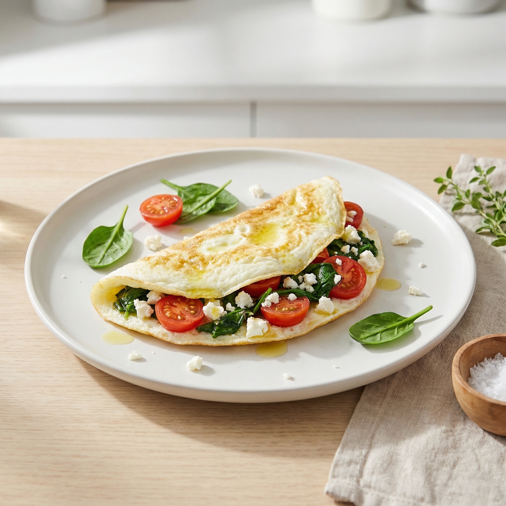 Egg White Omelet with Spinach, Tomatoes, and Feta