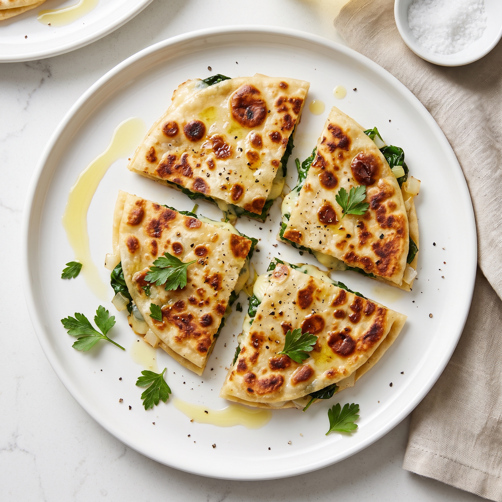 Spinach & Parmesan Gözleme (Turkish Stuffed Flatbreads)