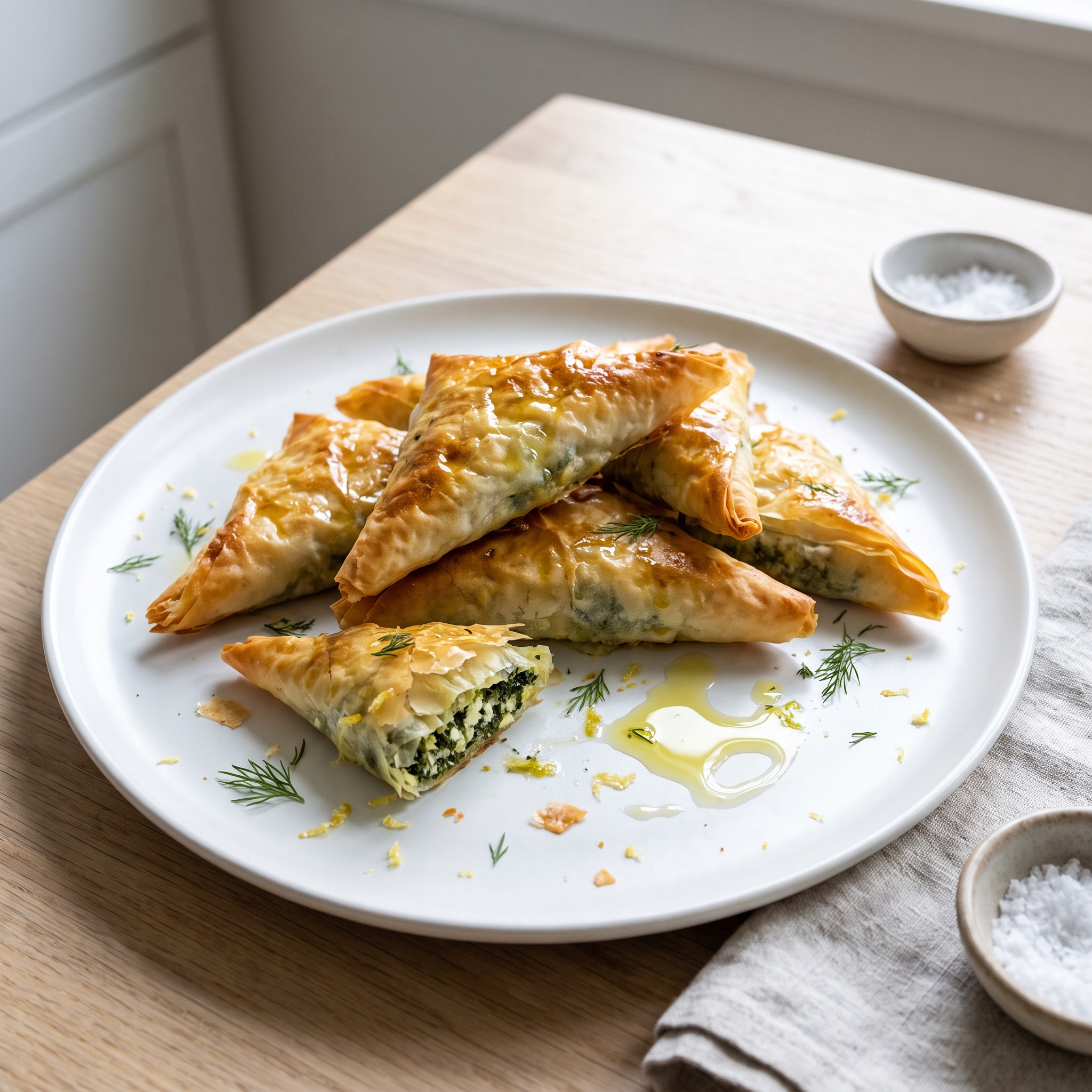 Spinach and Feta Spanakopita Triangles with Phyllo