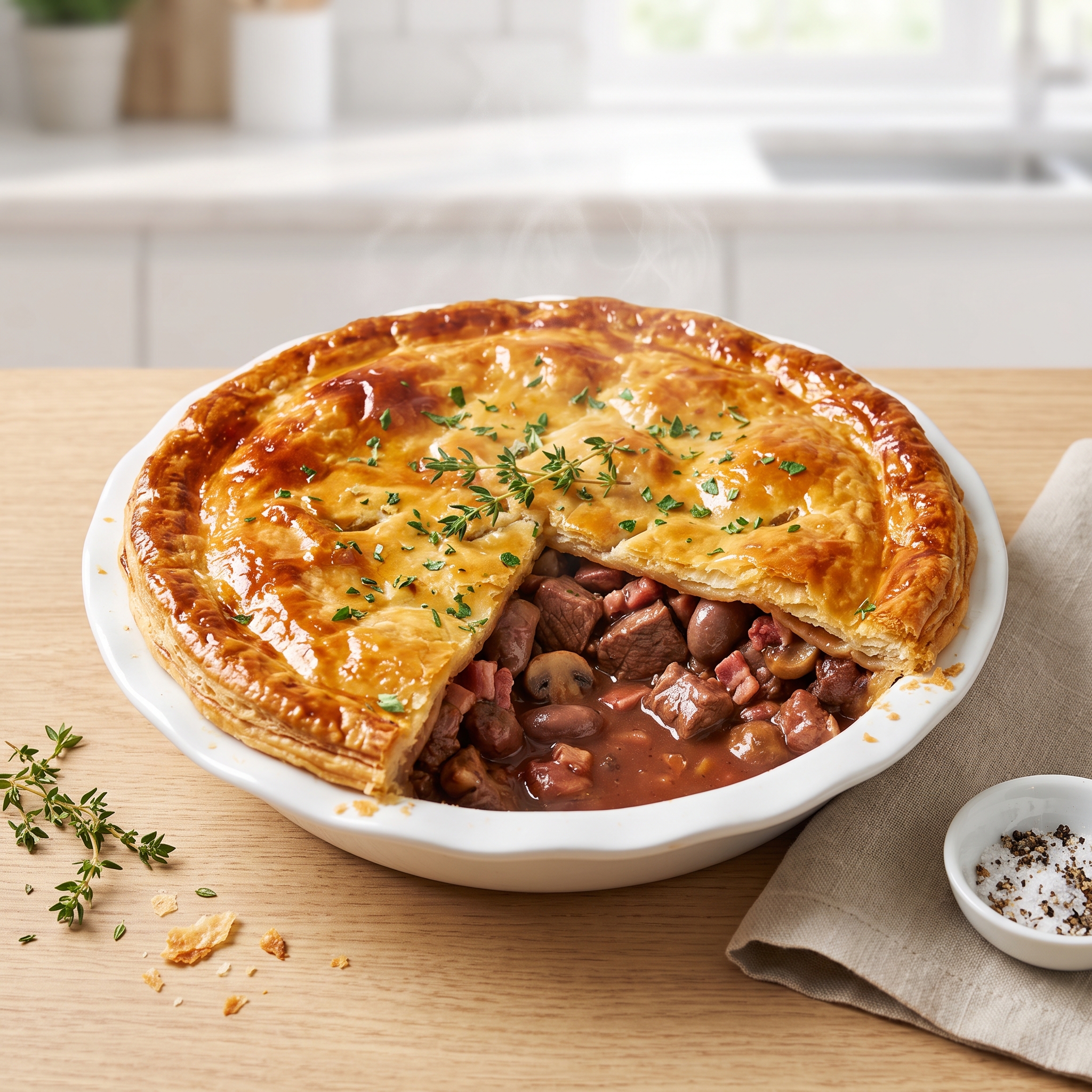 Steak and Kidney Pie with Bacon and Mushrooms