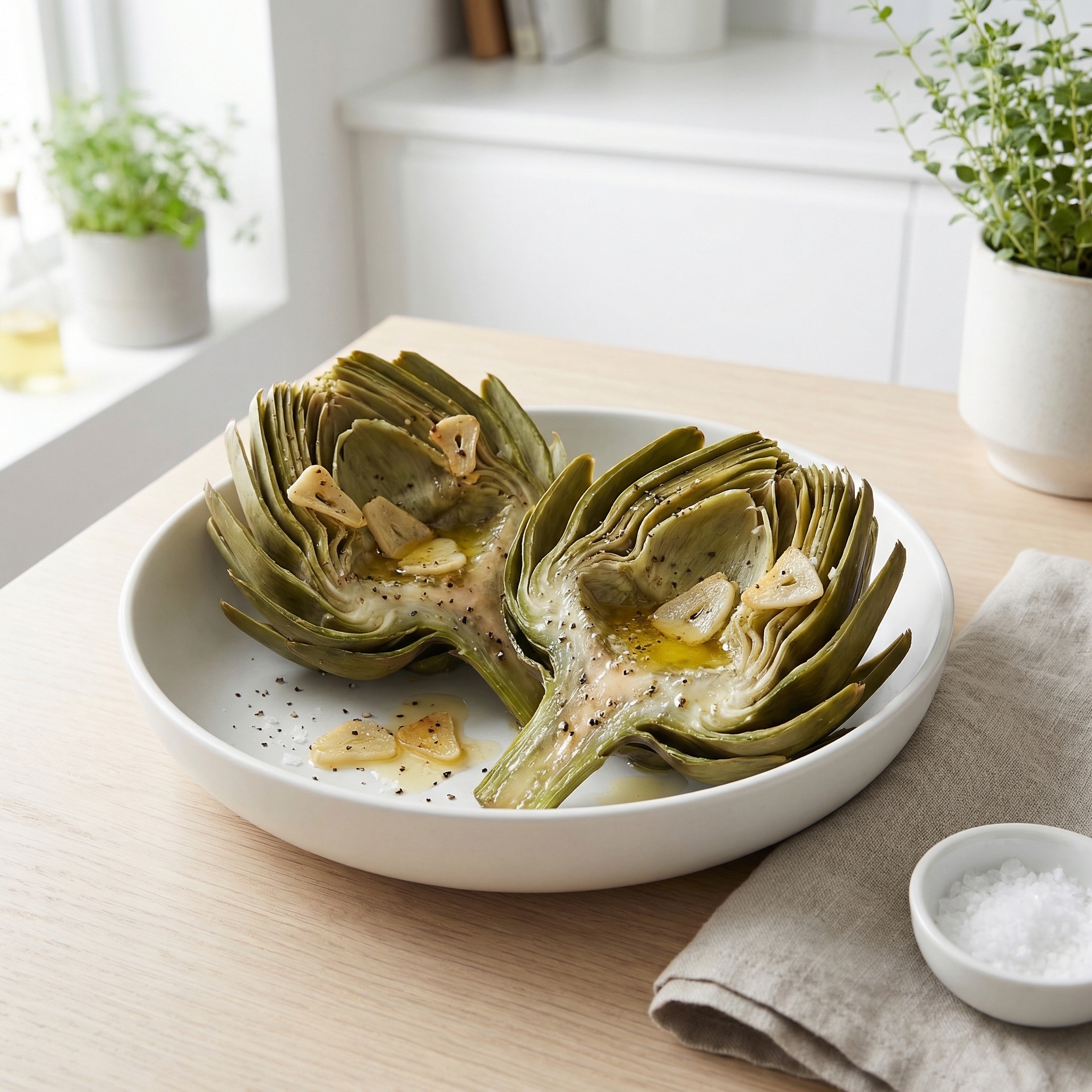 Garlic-Butter Steamed Artichokes