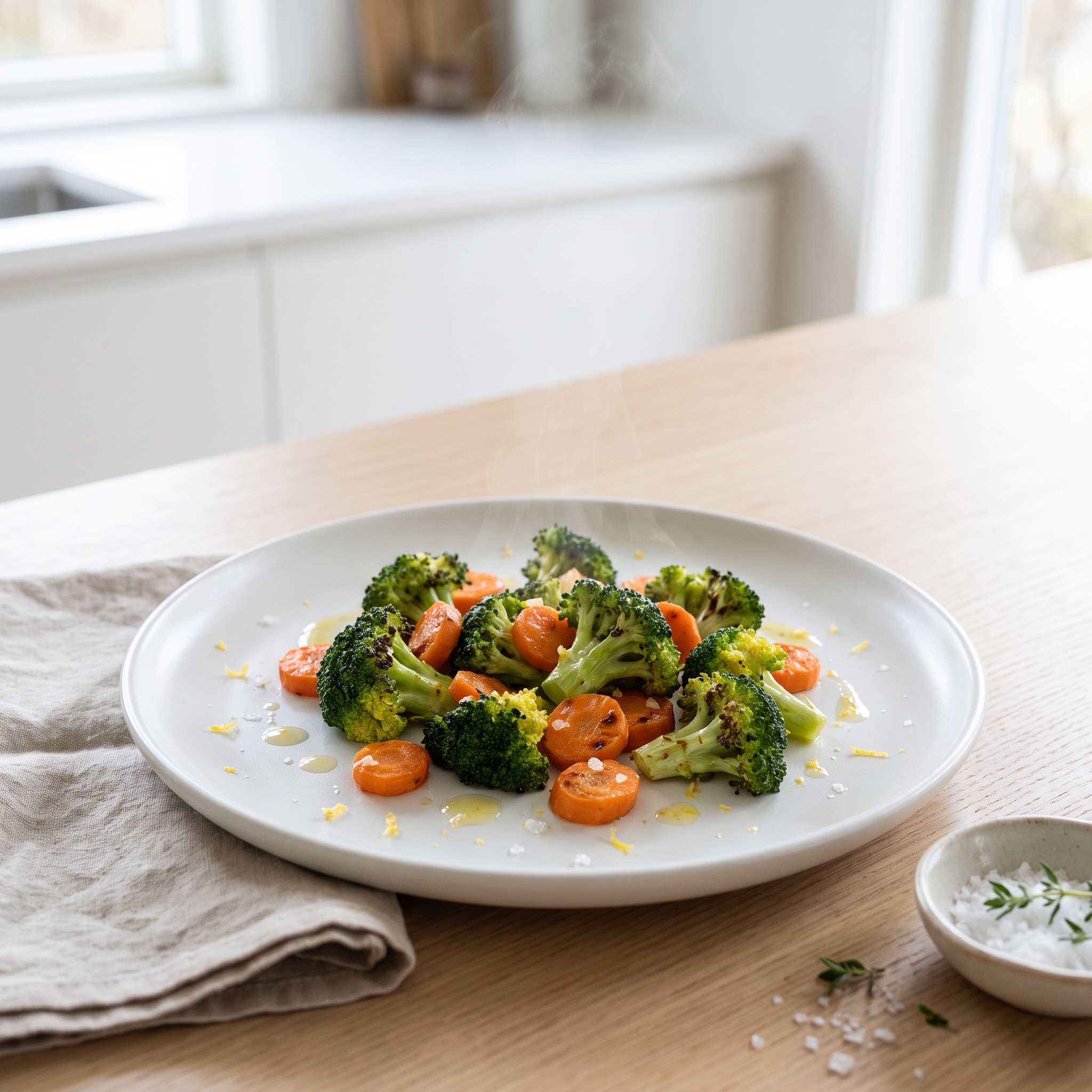 Steamed Broccoli and Carrots with Lemon