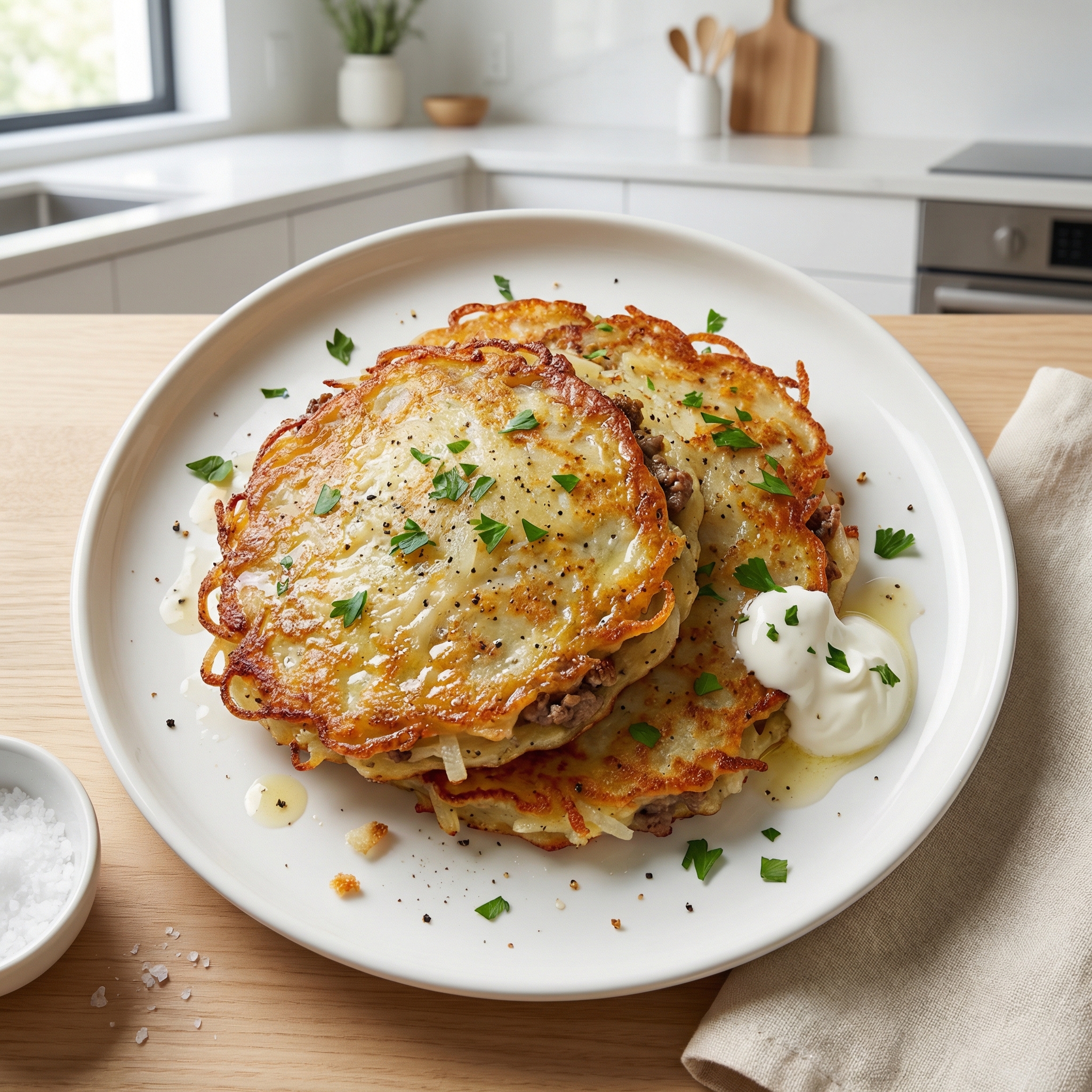 Crispy Potato Pancakes with Savory Beef Filling