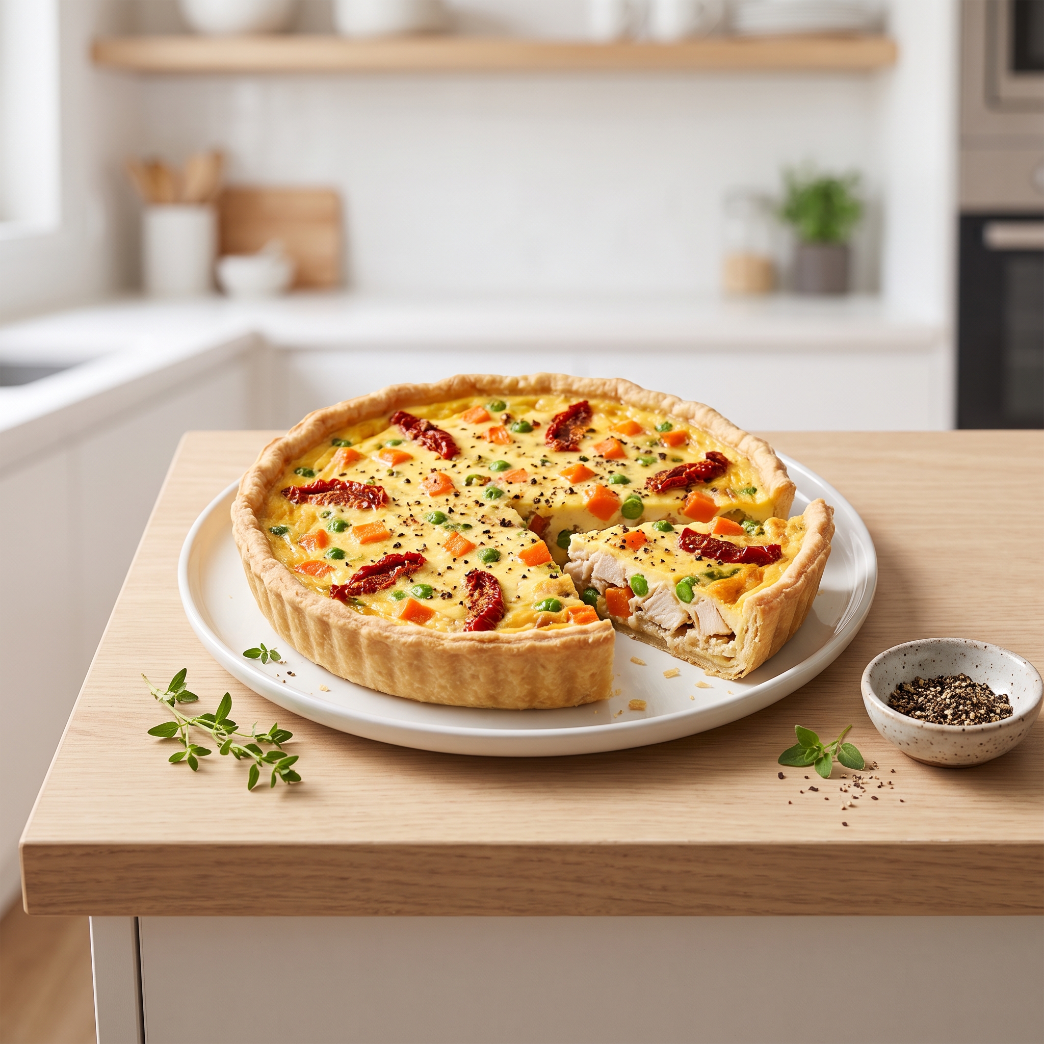 Sun-Dried Tomato, Chicken, and Veggie Quiche