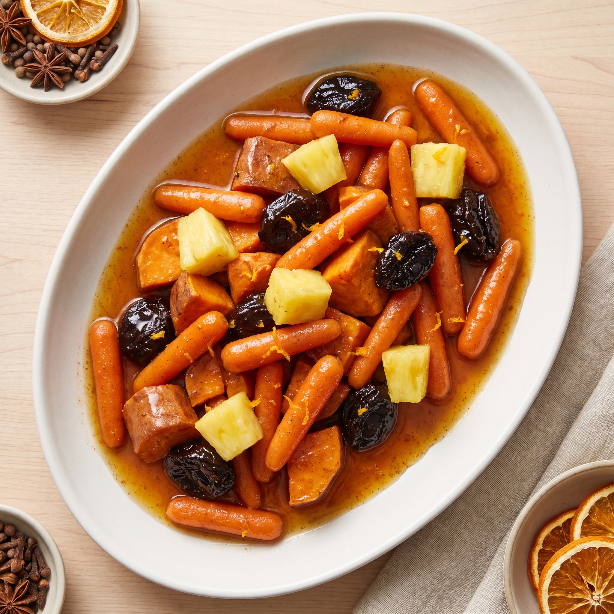 Sweet Potato and Carrot Tzimmes with Prunes