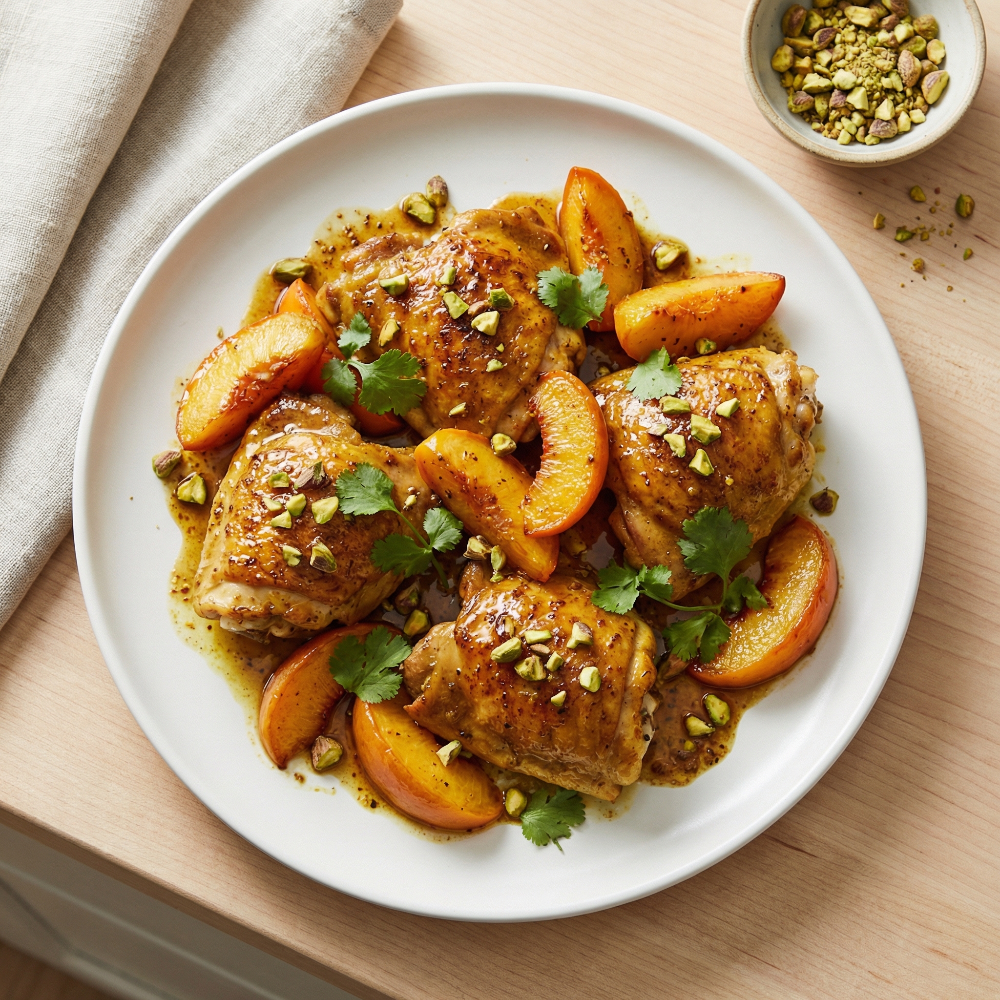Bright Chicken with Pistachios and Stone Fruit