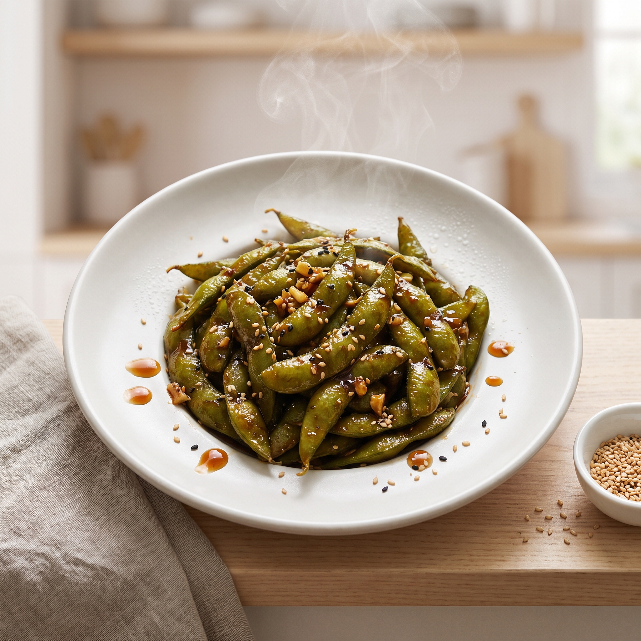 Teriyaki-Garlic Edamame Pods