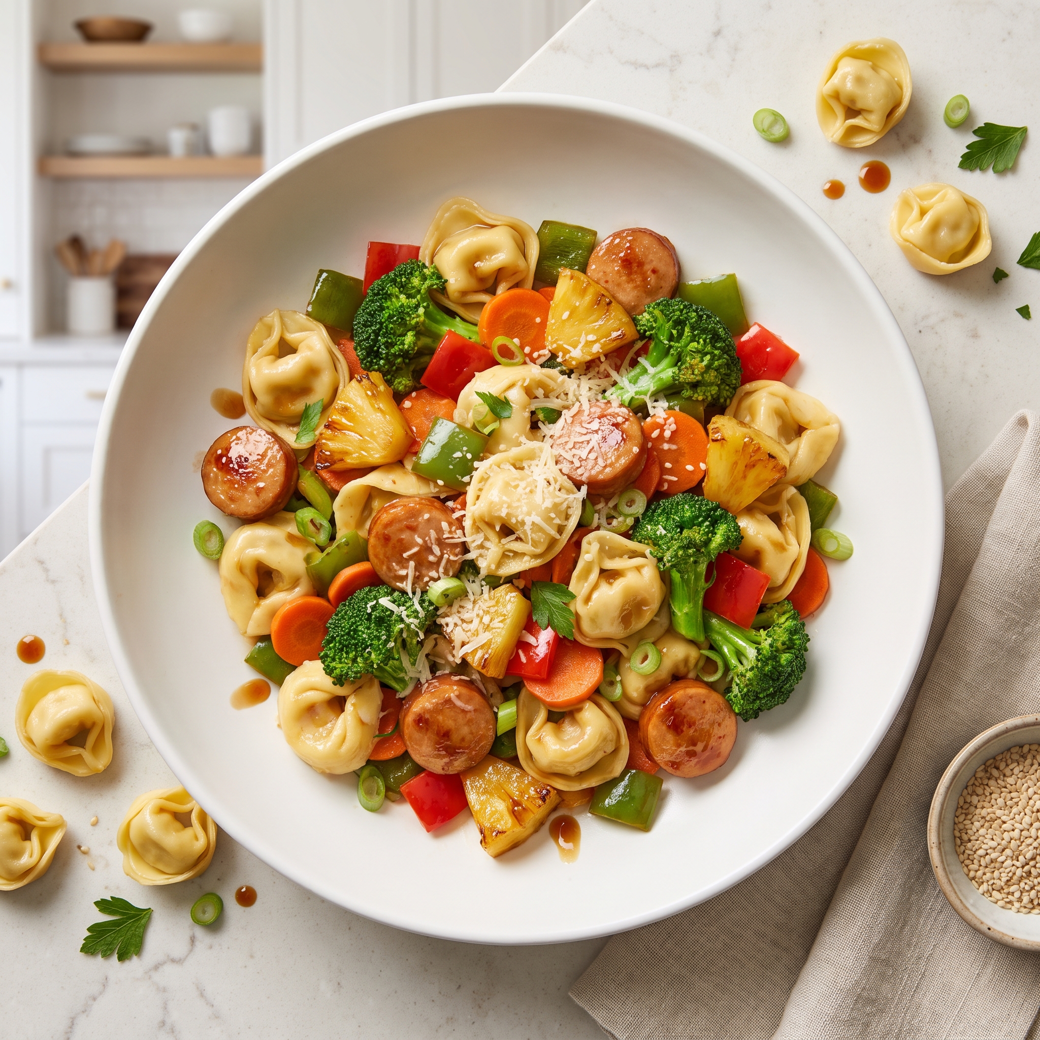 Teriyaki Chicken Meatball & Tortellini Stir-Fry