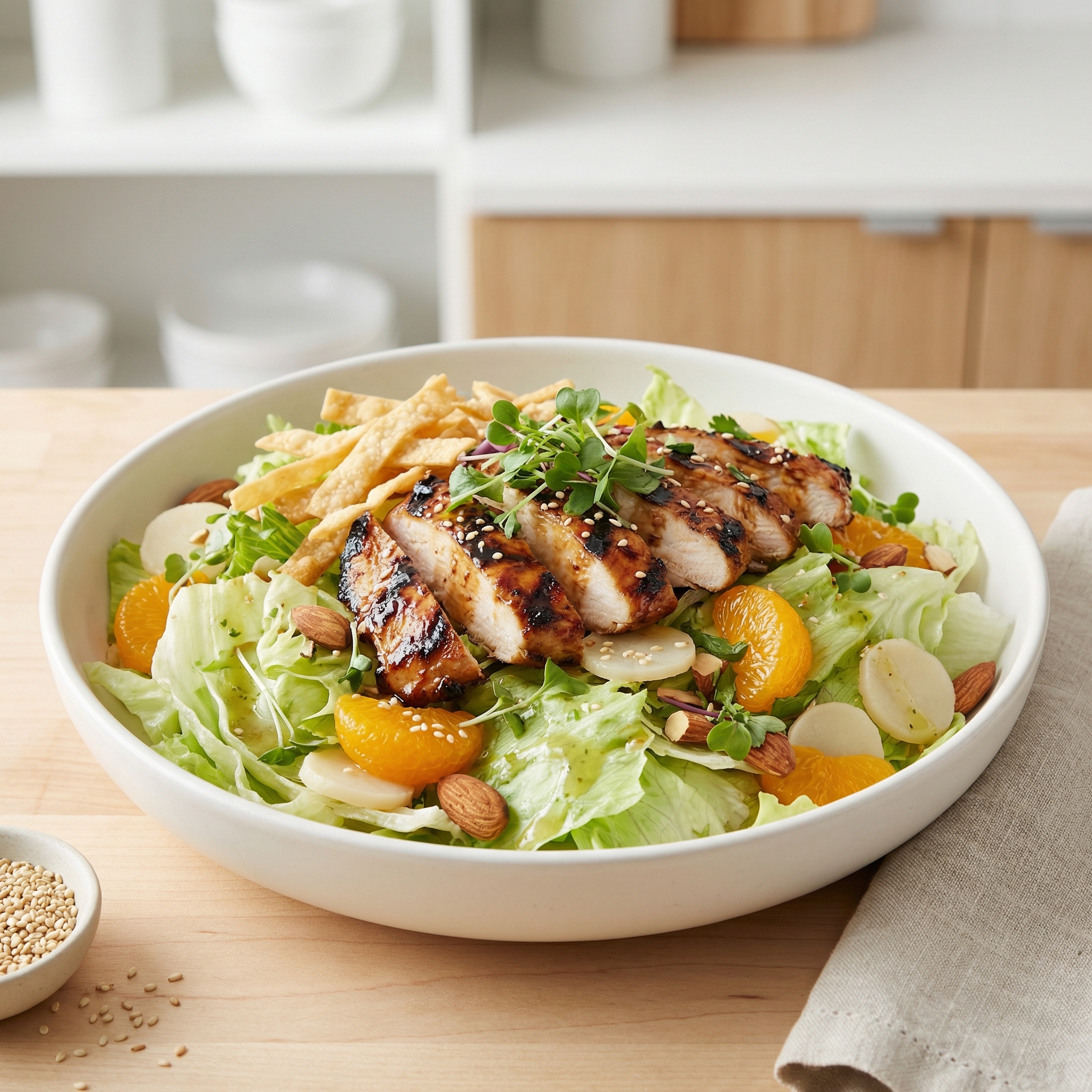 Teriyaki Chicken Salad with Crispy Wontons