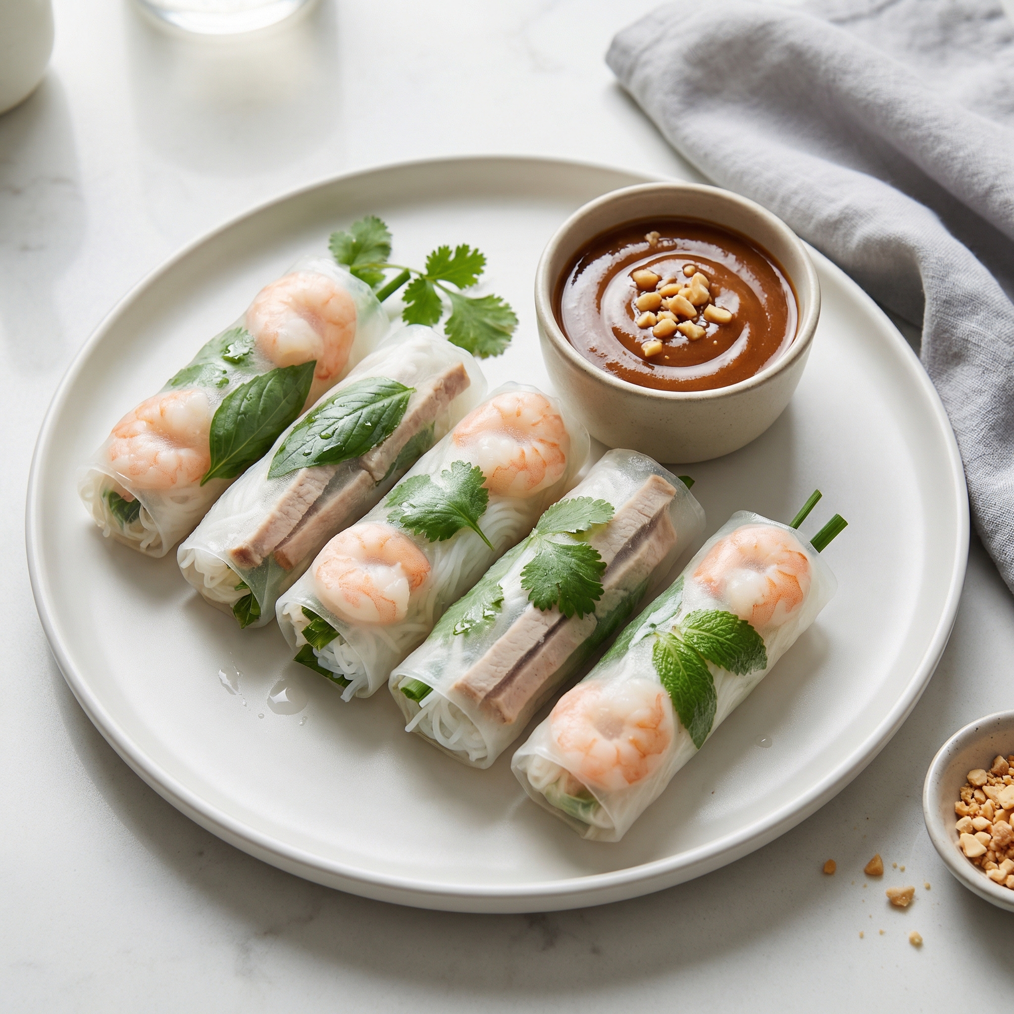 Herb-Packed Thai Basil Fresh Rolls with Hoisin-Peanut Dip