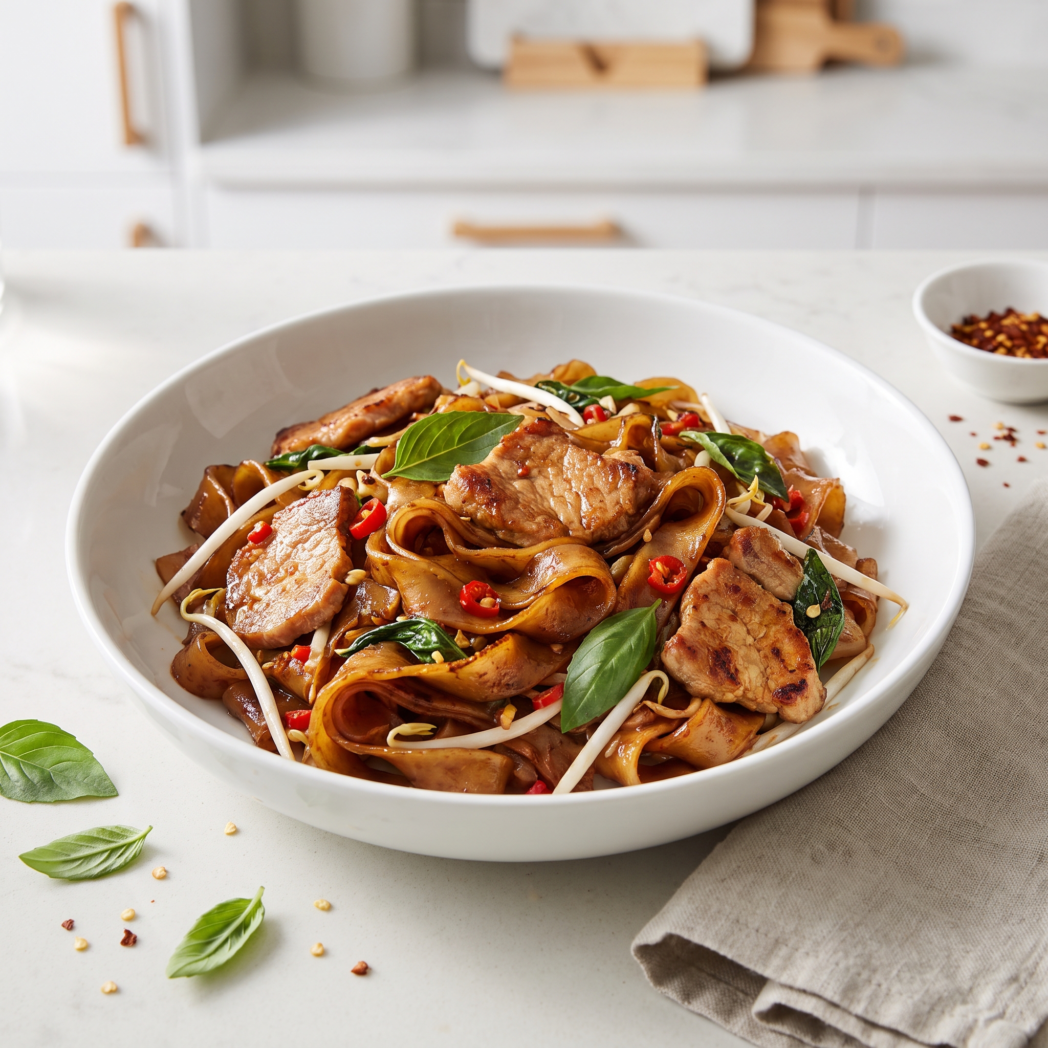 Thai Drunken Noodles (Pad Kee Mao) with Pork