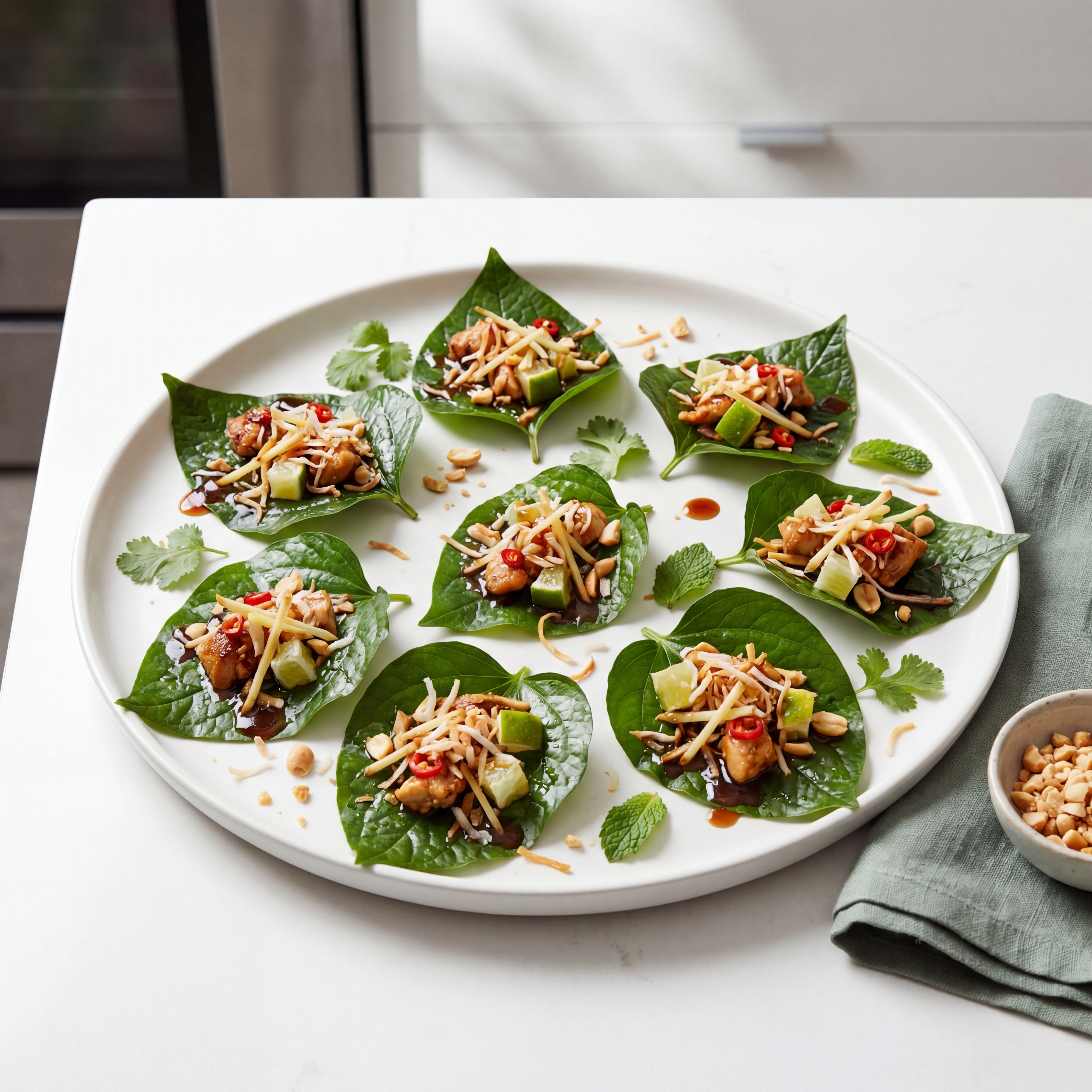 One-Bite Thai "Flavor Bomb" Salad Wraps (Miang Kham)