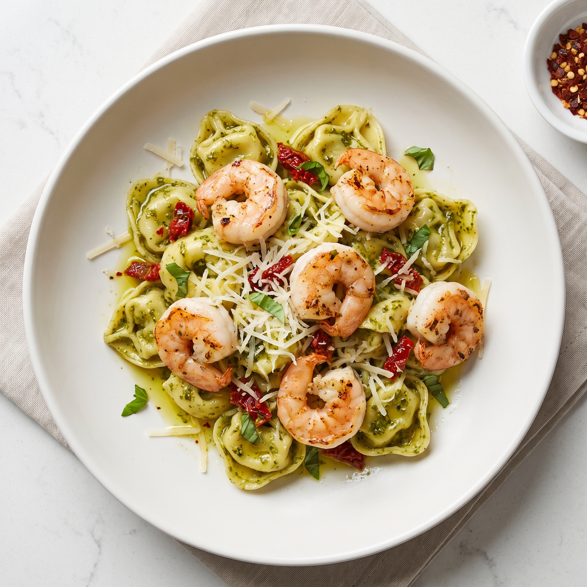Three-Cheese Tortellini with Garlic Shrimp