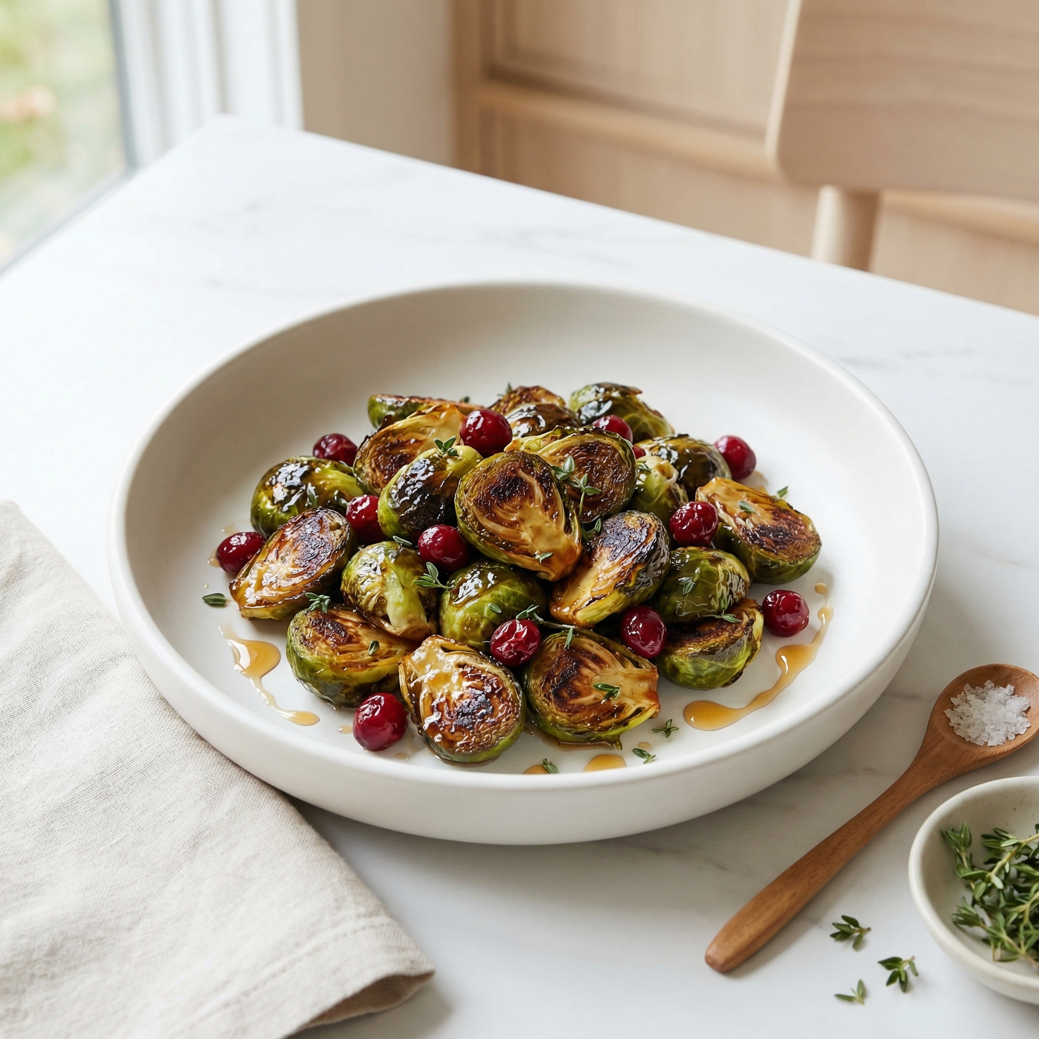 Thyme-Roasted Brussels Sprouts with Fresh Cranberries