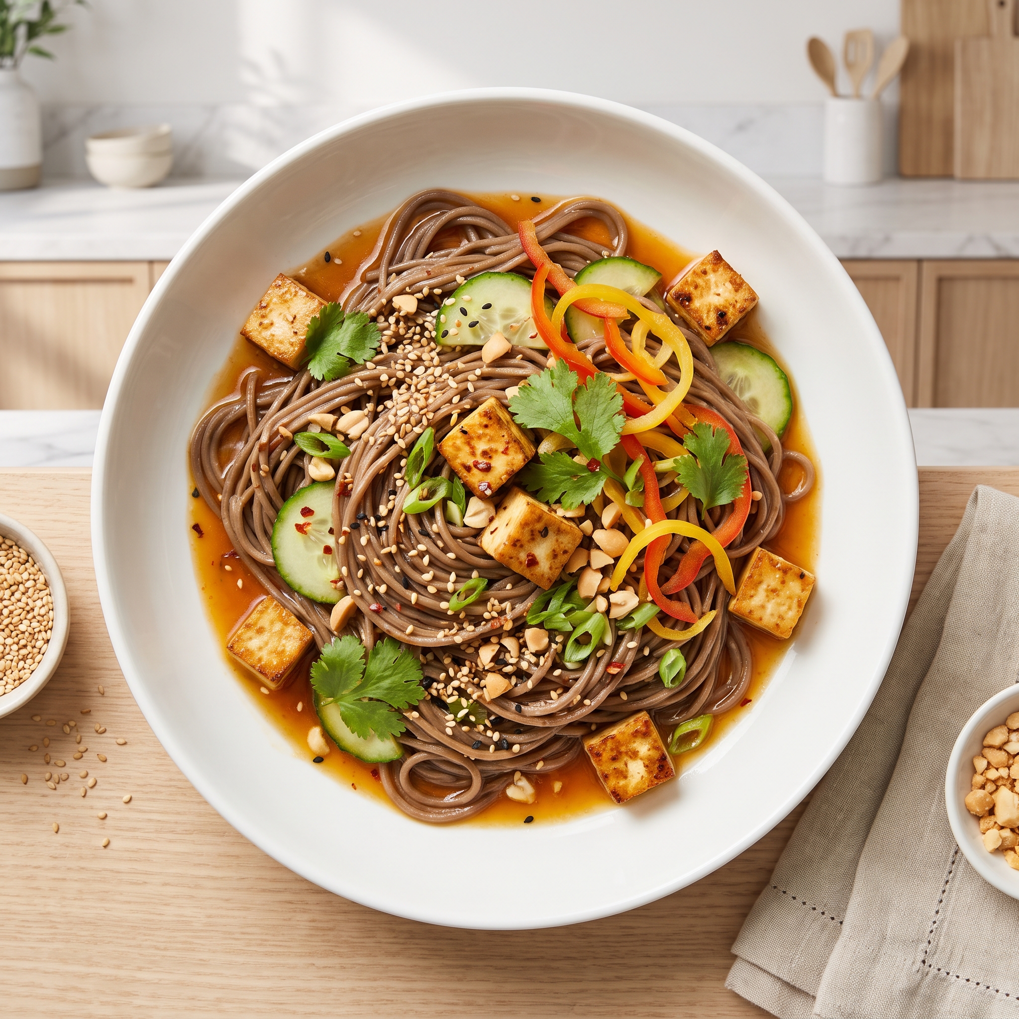 Tofu and Vegetables with Tamarind over Soba