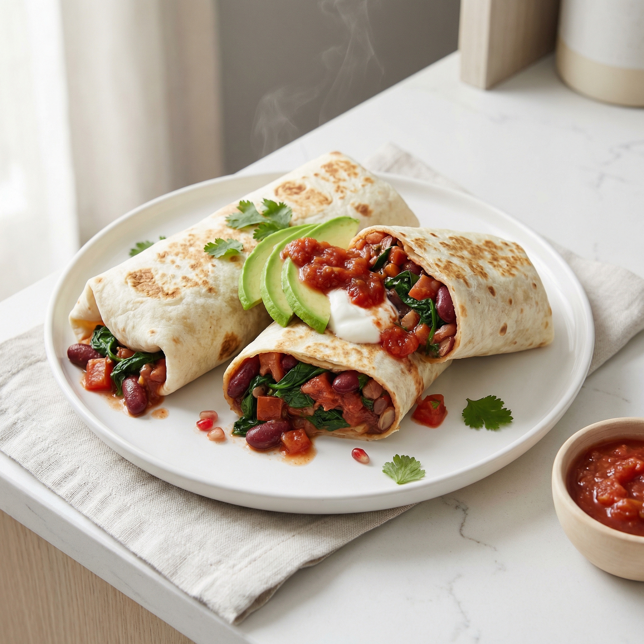 Tomato, Spinach & Bean Burritos
