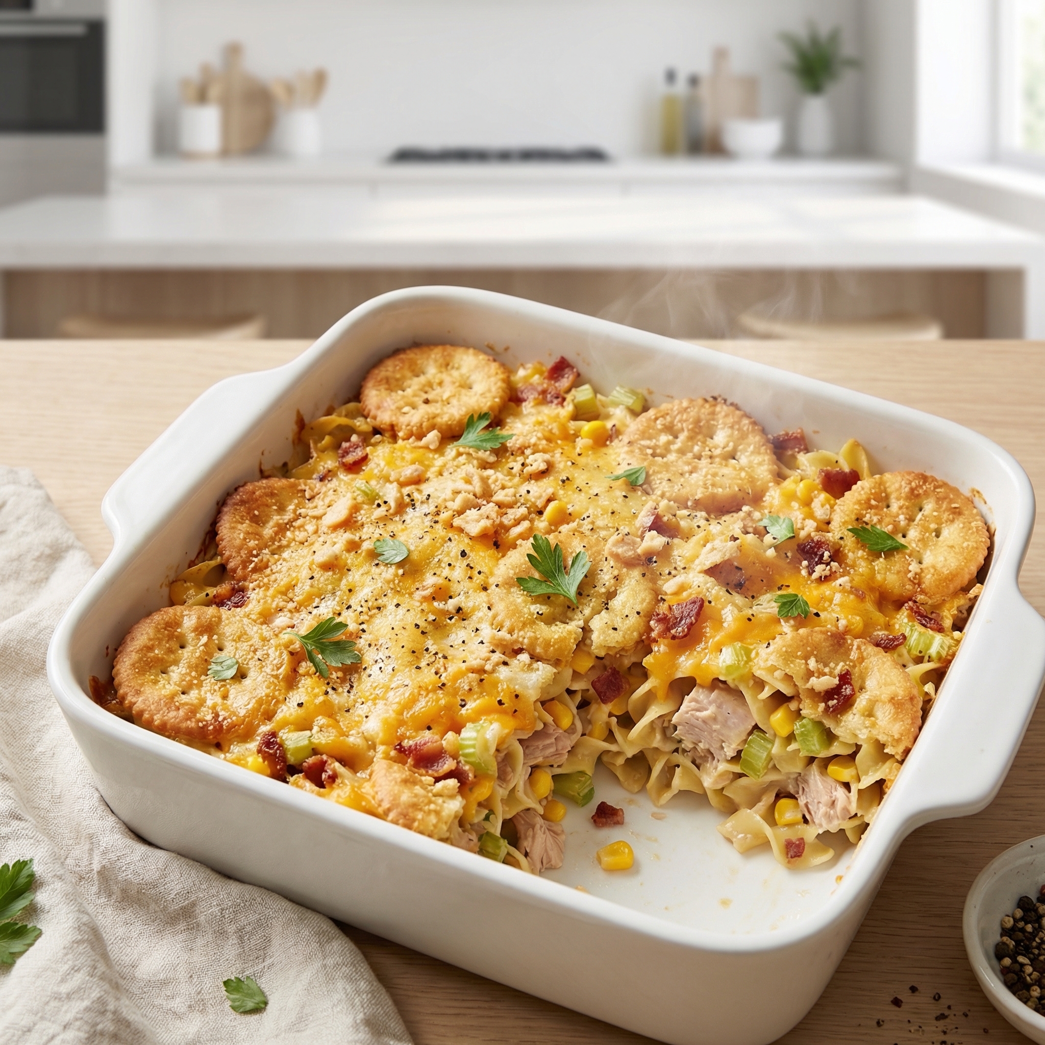Mom’s Creamy Tuna Noodle Bake with Buttery Cracker Crust