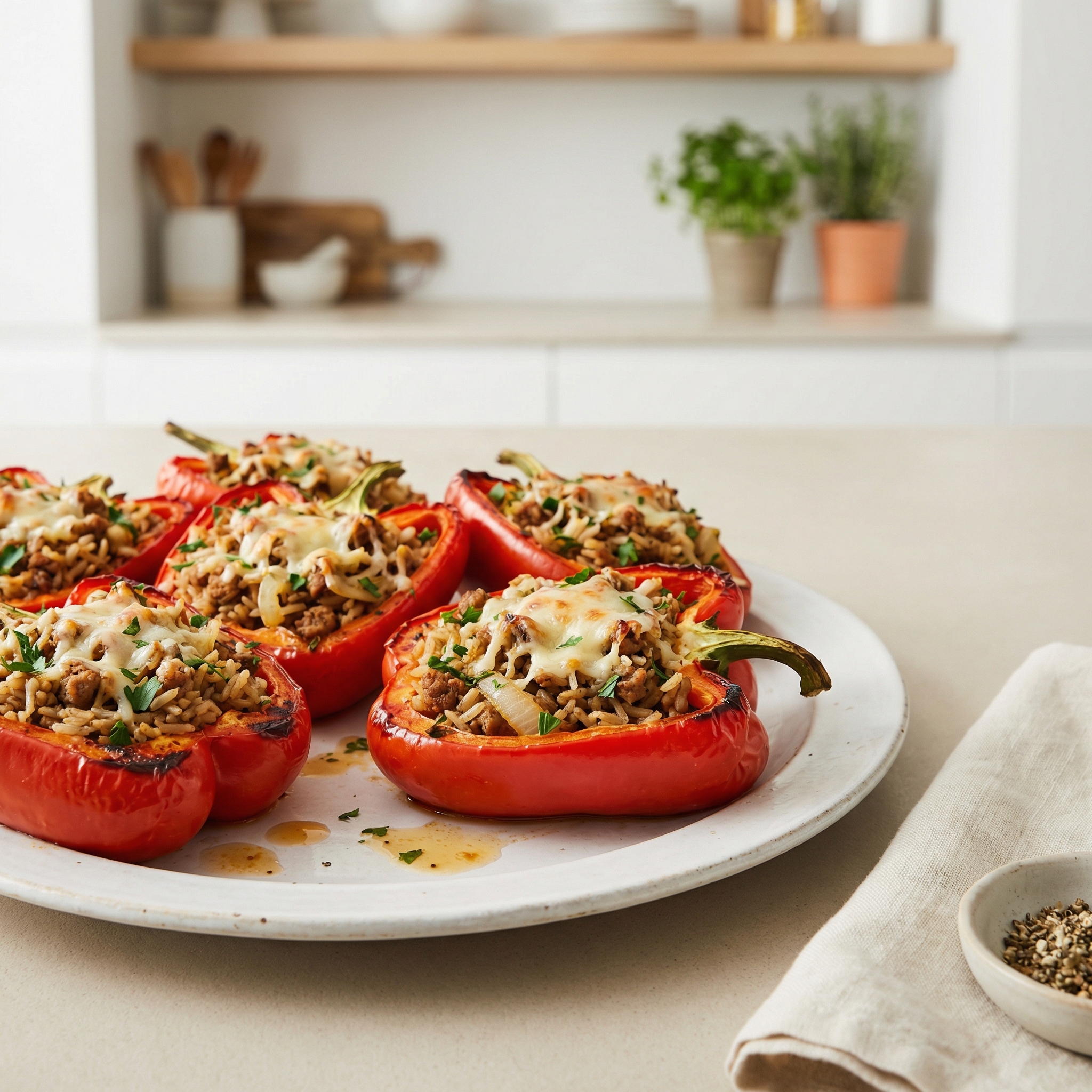 Turkey and Basmati Rice Stuffed Red Peppers