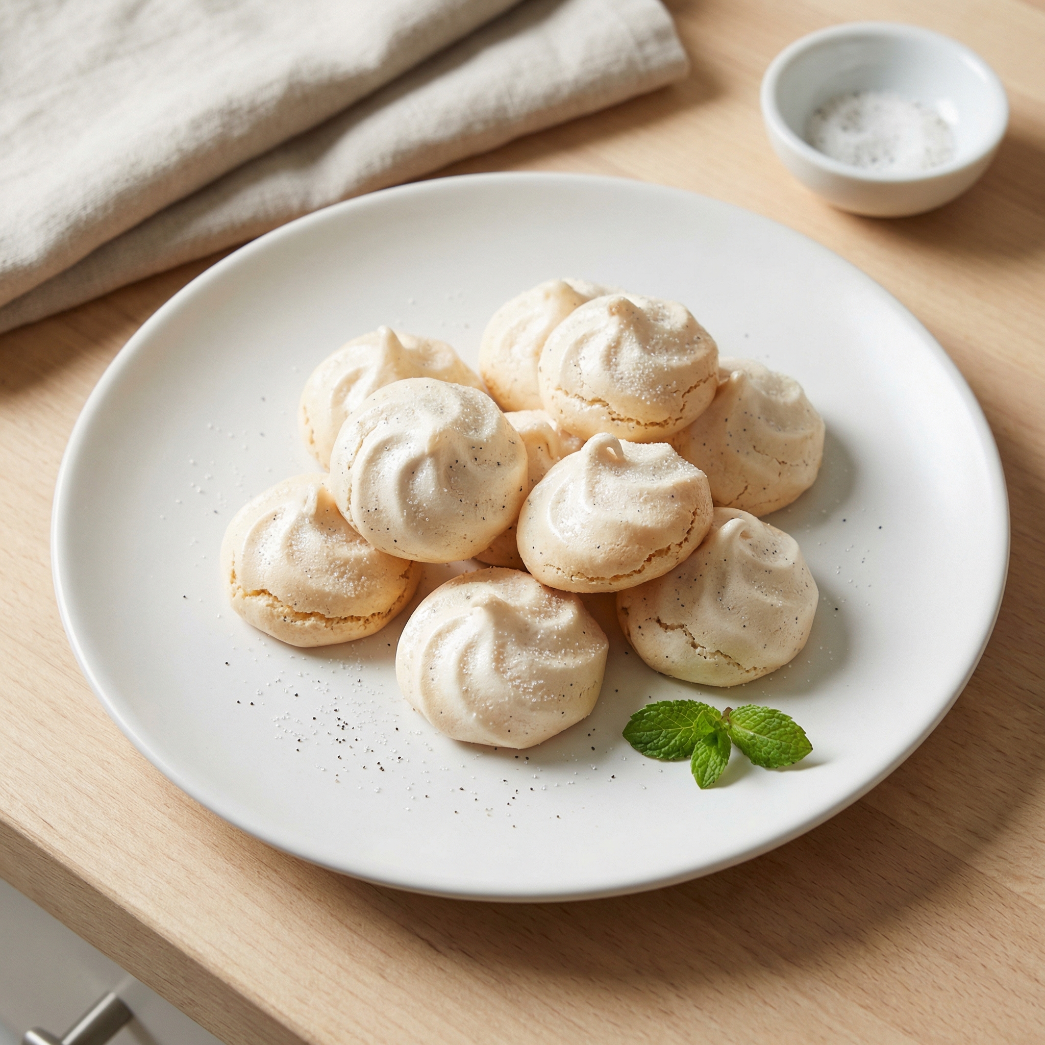 Crisp Vanilla Bean Meringue Kisses