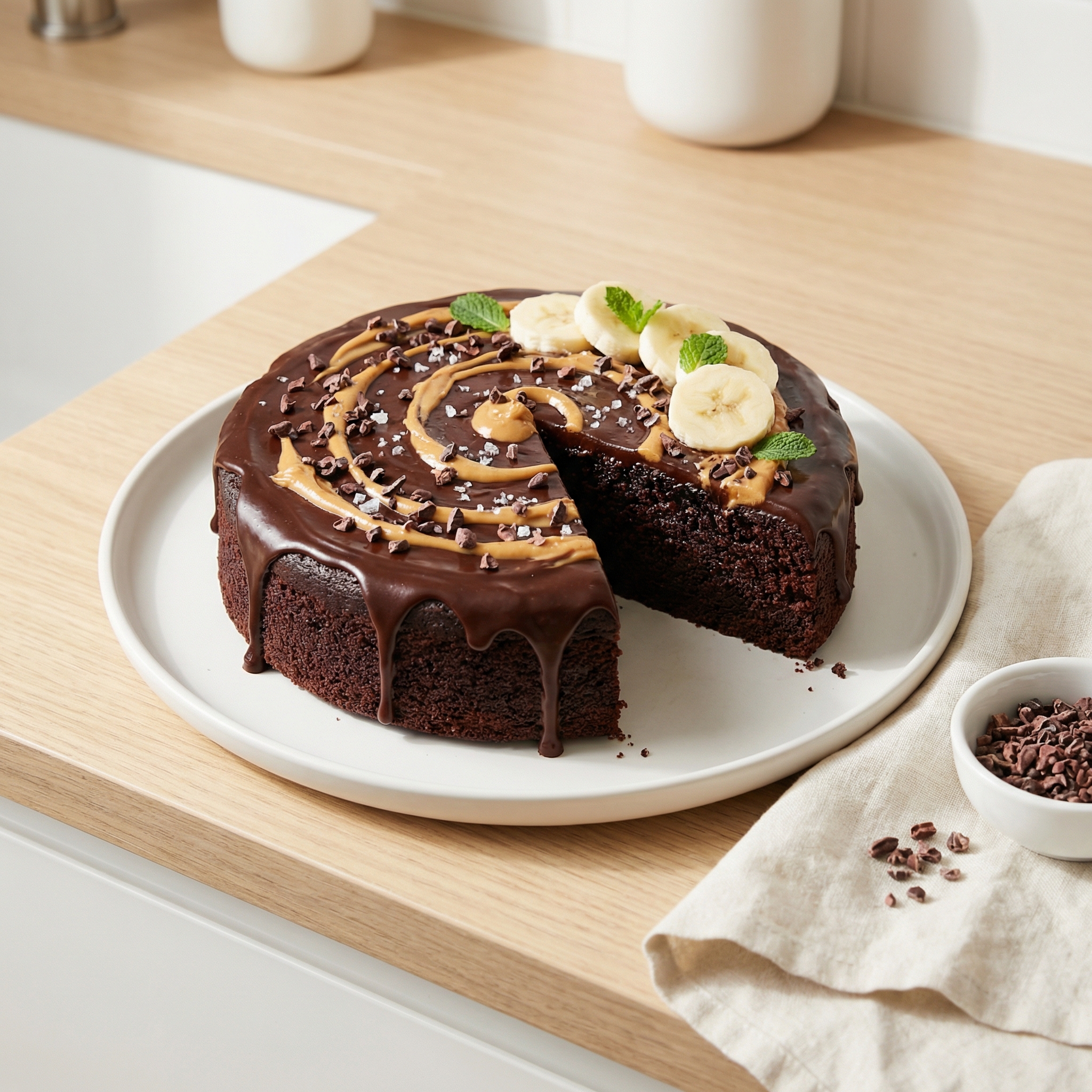 Vegan Double Chocolate Peanut Butter Banana Cake