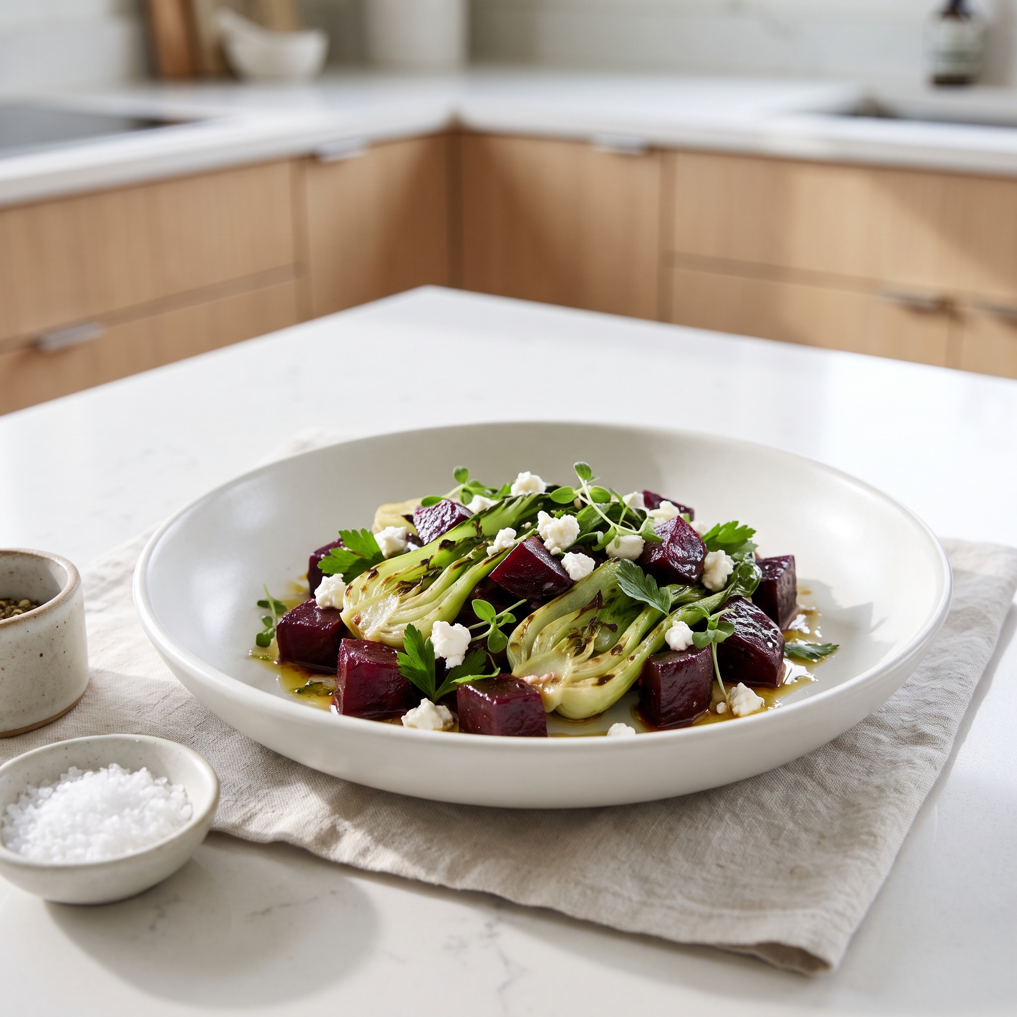 Warm Bok Choy, Beet and Feta Salad