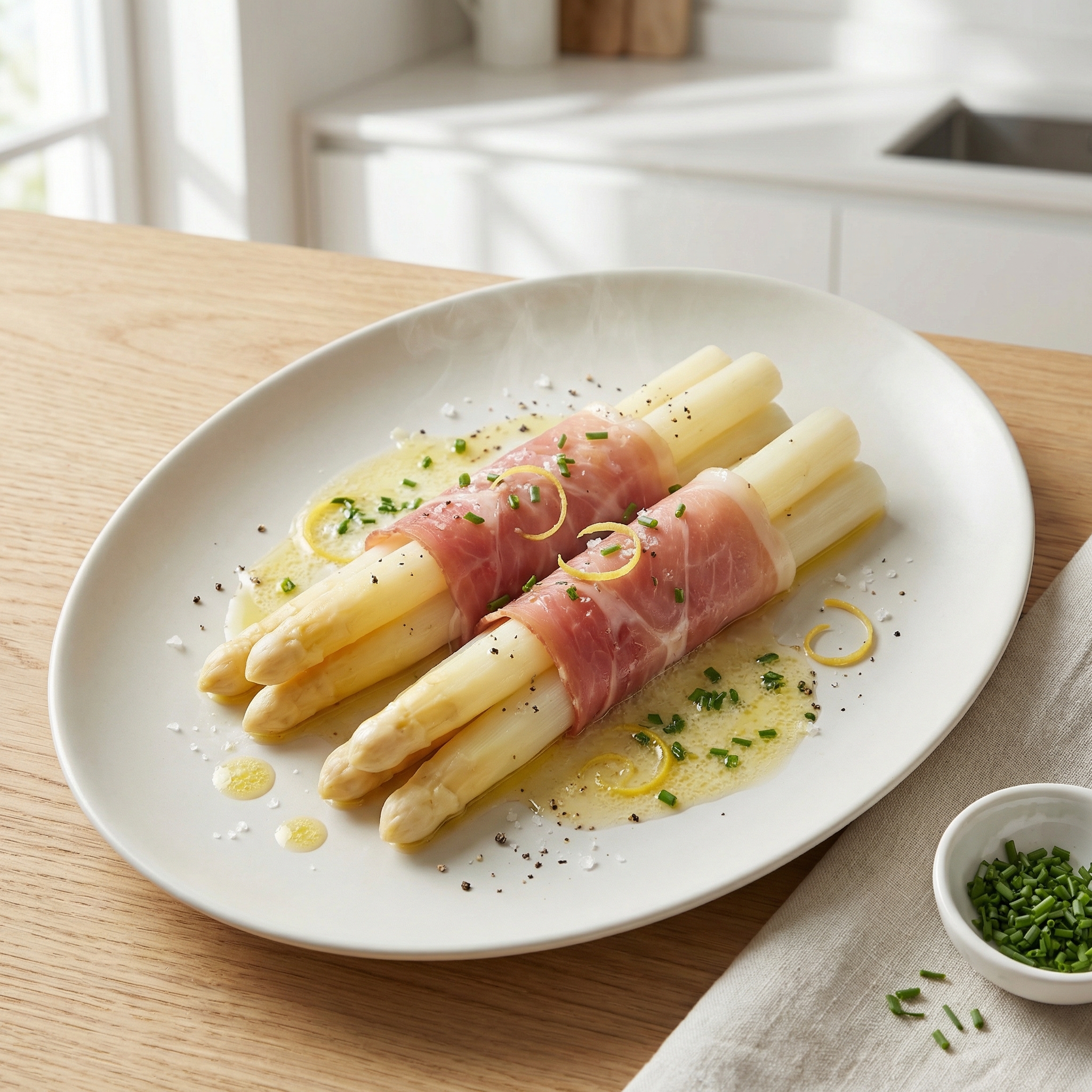 Spargel in Schinken (White Asparagus Wrapped in Ham)