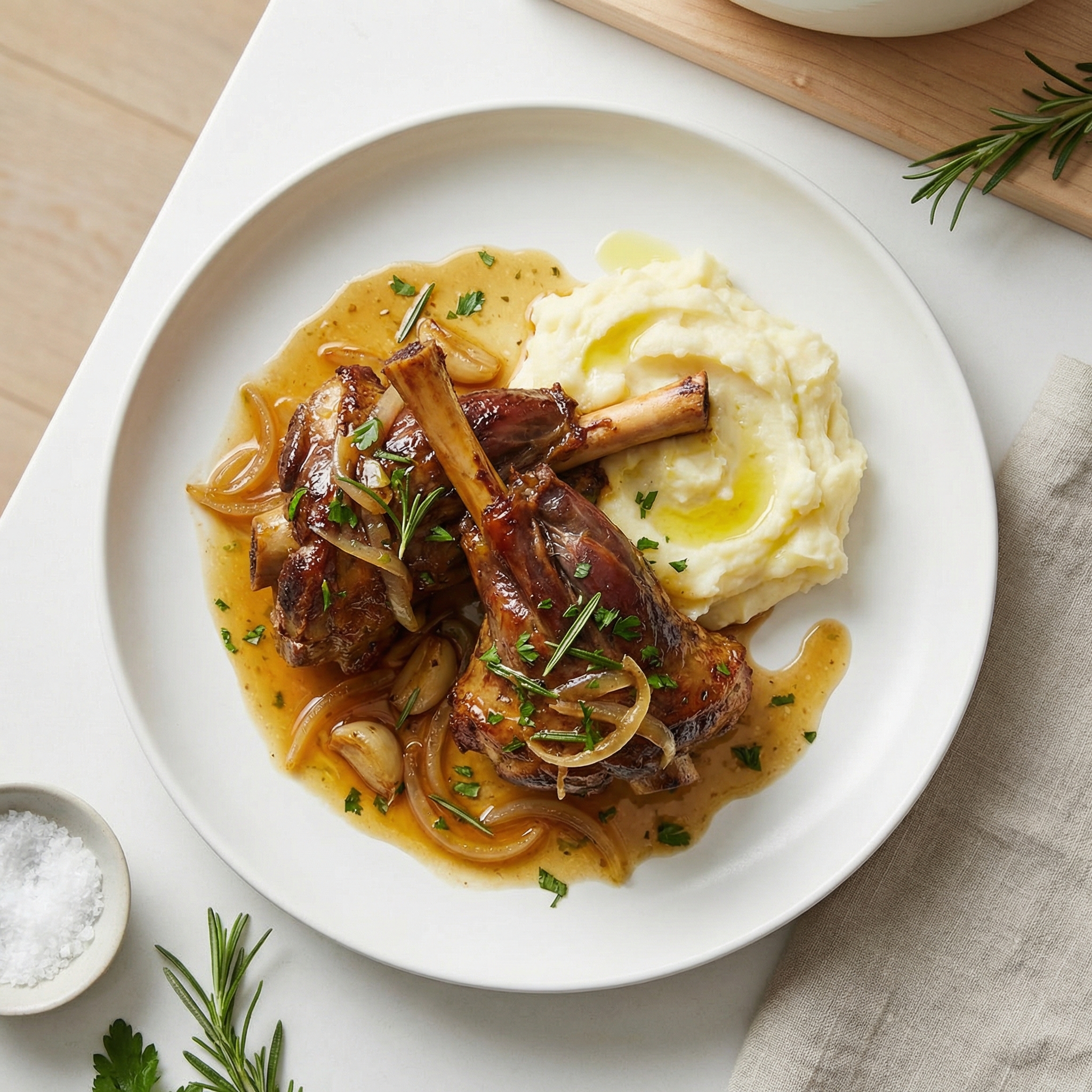 Lamb Shank Braised in White Wine with Rosemary
