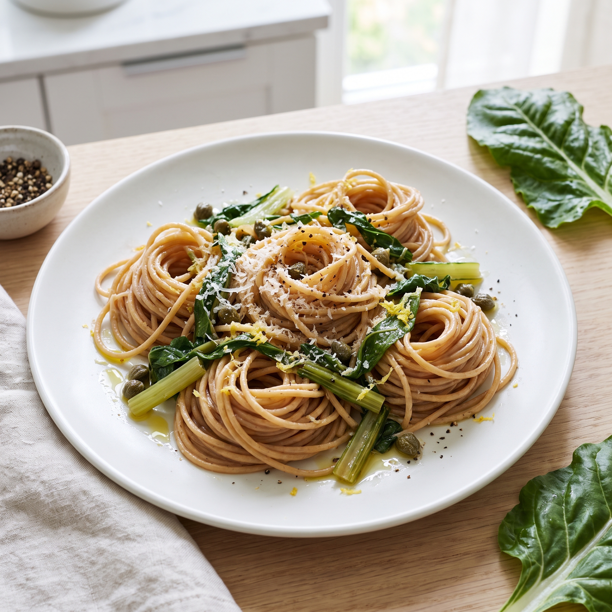 Whole-Wheat Spaghetti with Swiss Chard