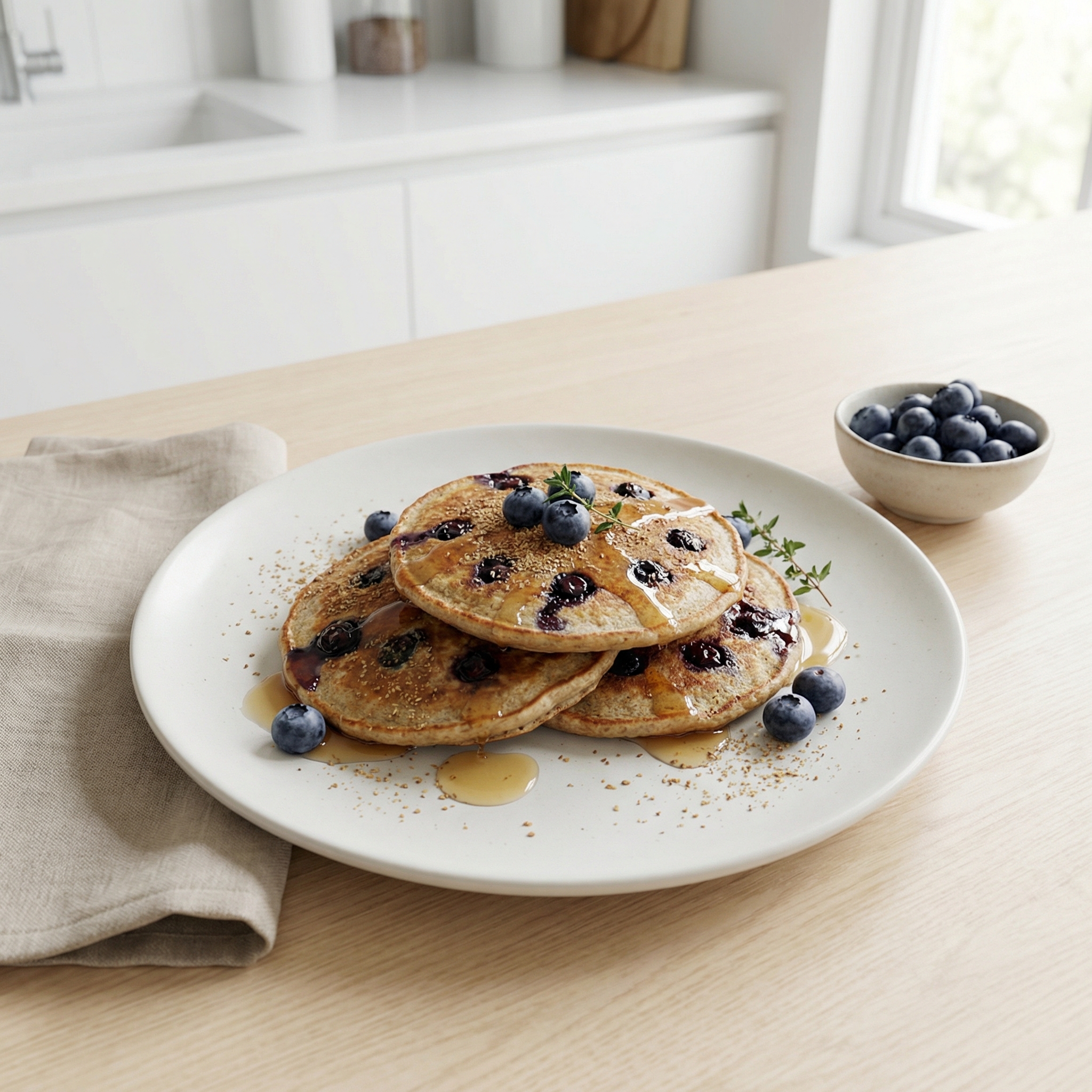 Hearty Spelt-Flax Pancakes with Berries