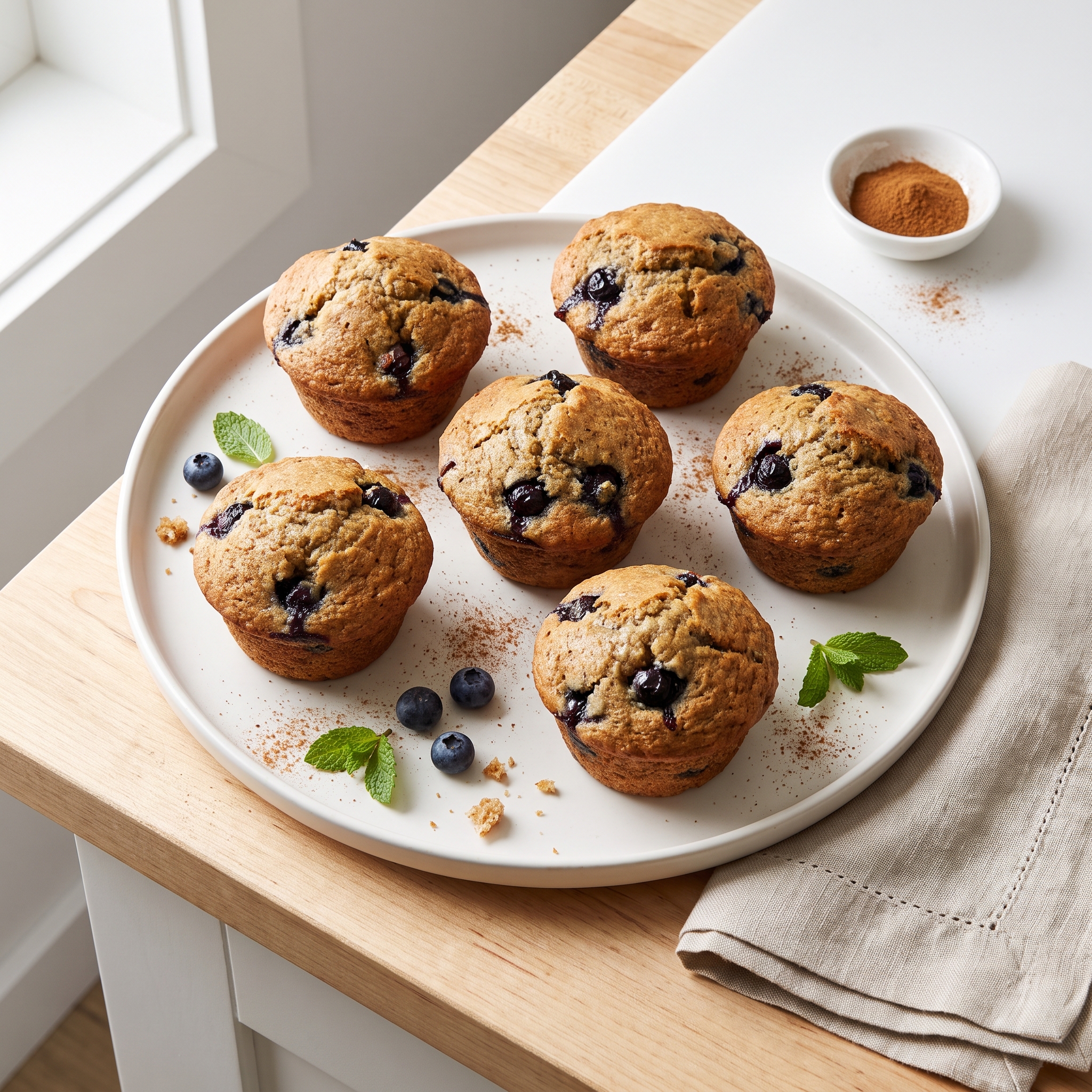 Whole Wheat Banana–Blueberry Muffins