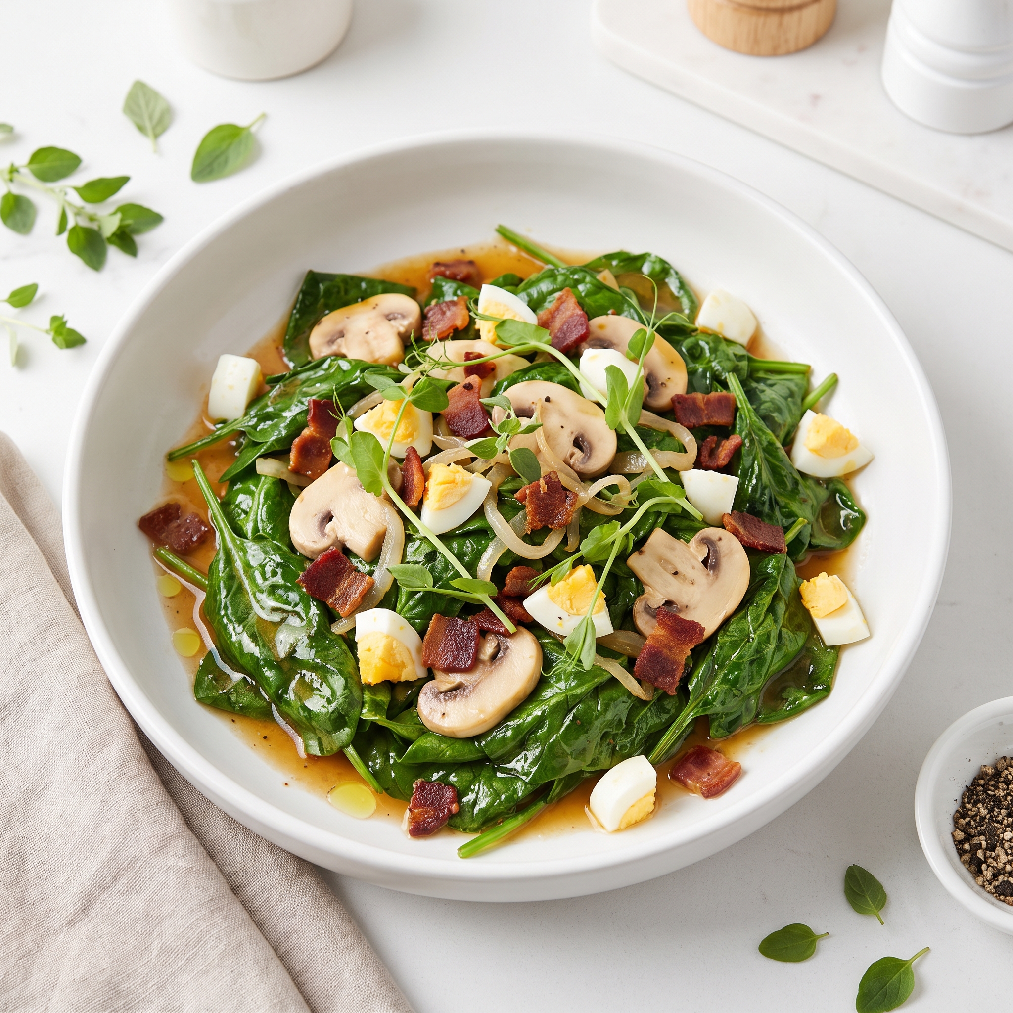 Wilted Spinach Salad and Bacon Vinaigrette