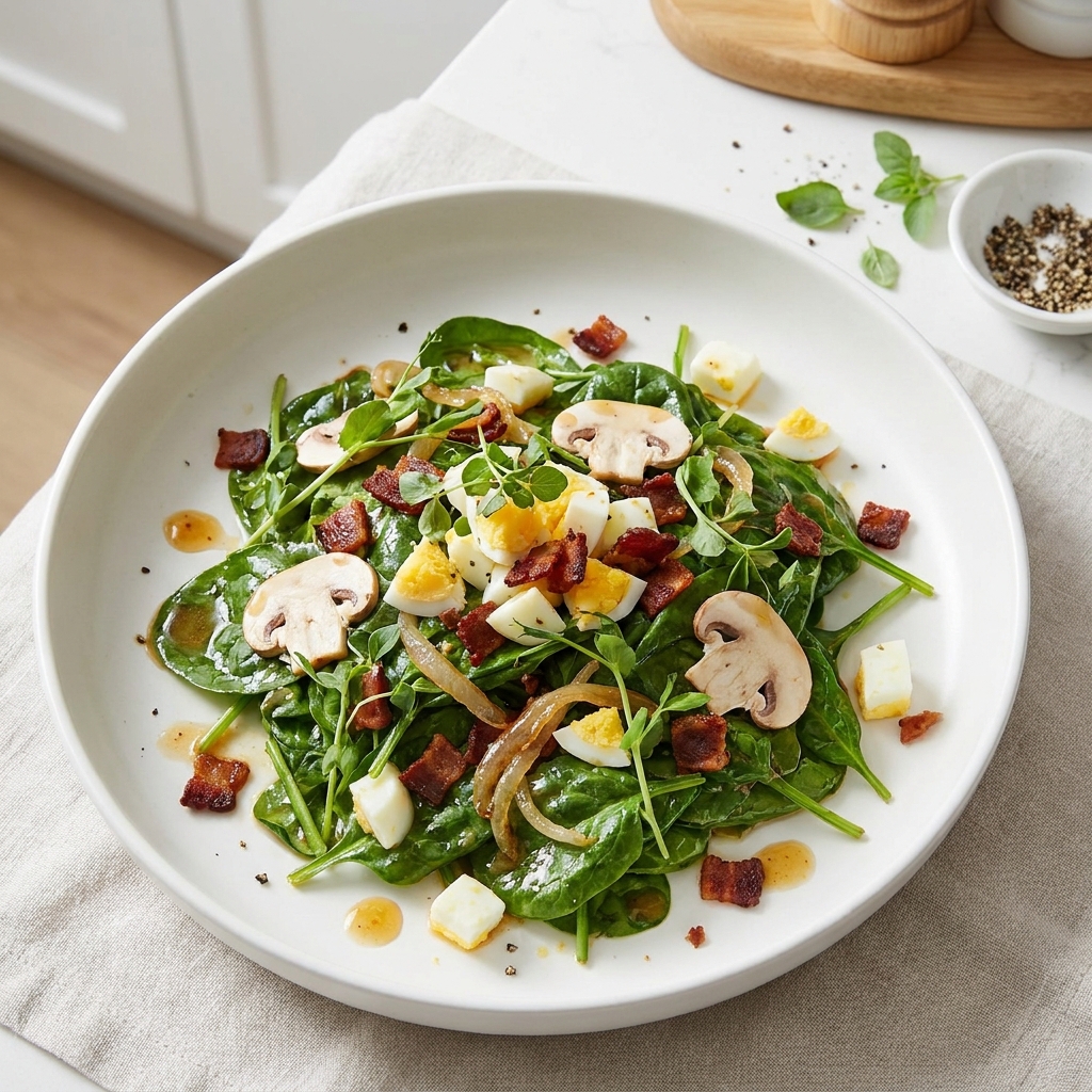 Wilted Spinach Salad and Bacon Vinaigrette