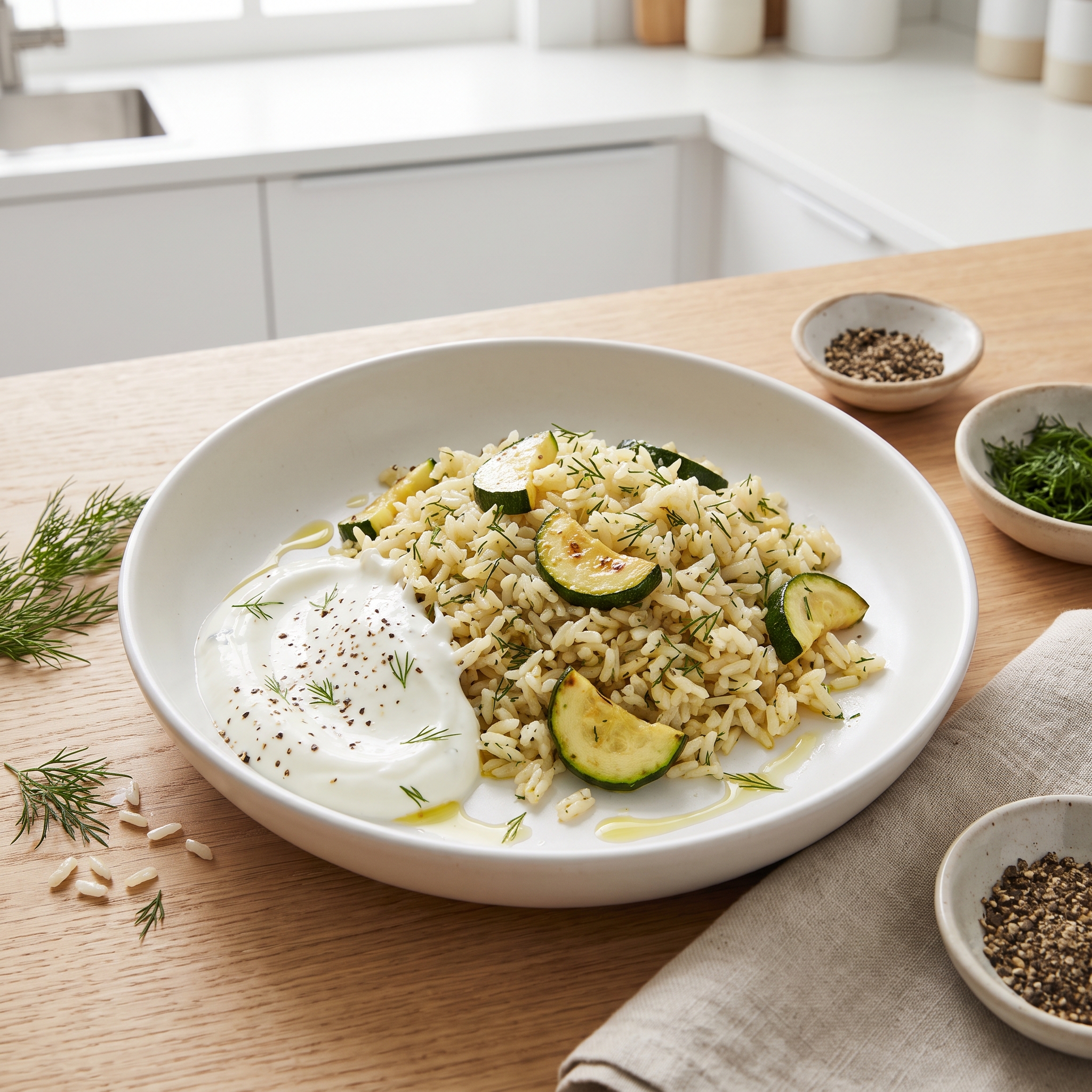 Zucchini with Dill Weed and Garlic-Yogurt Sauce