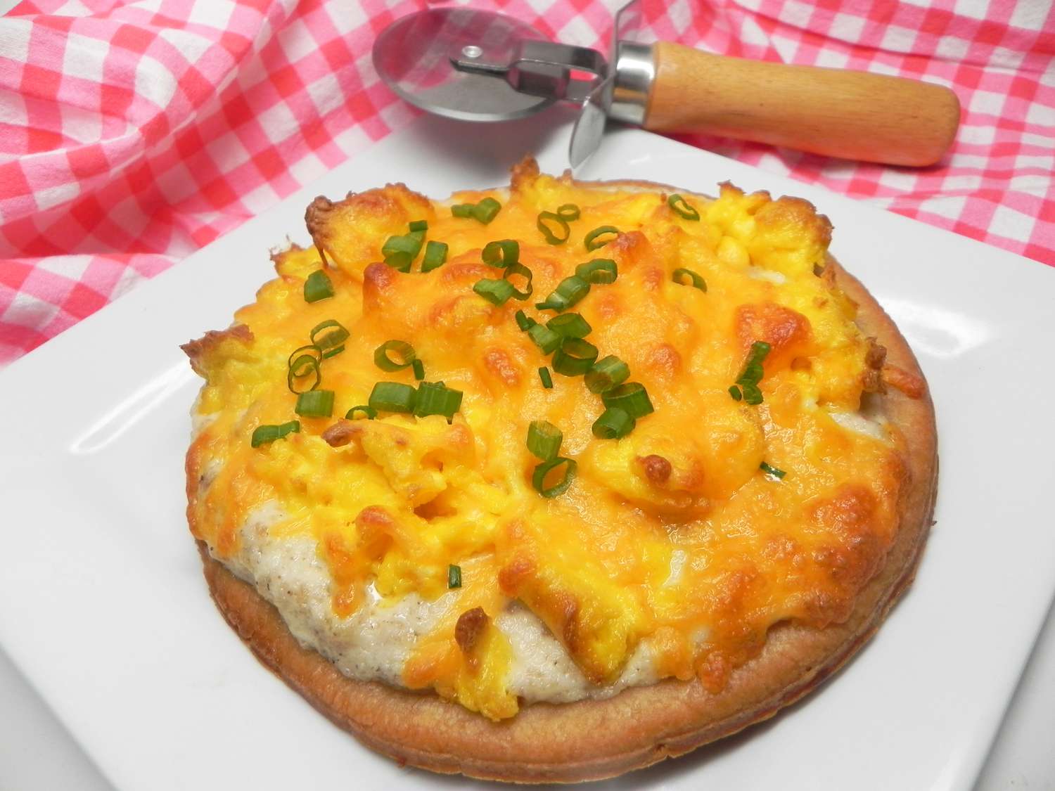 Breakfast Pizza with Sausage Gravy and Eggs