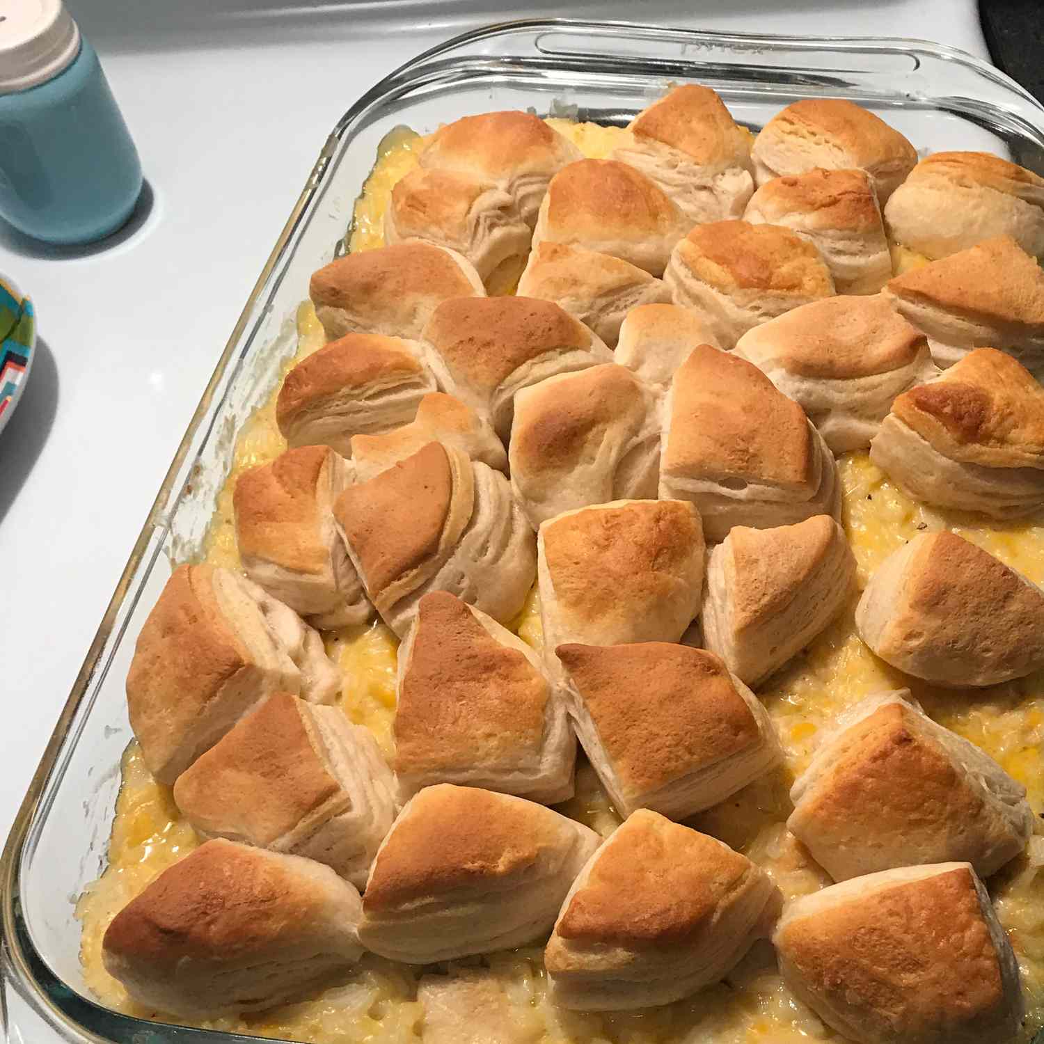 Creamy Chicken and Rice Biscuit Bake