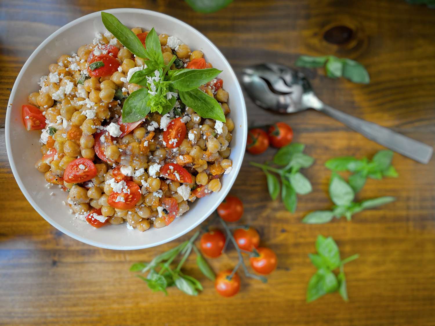 Tomato Basil Chickpea Salad with Feta