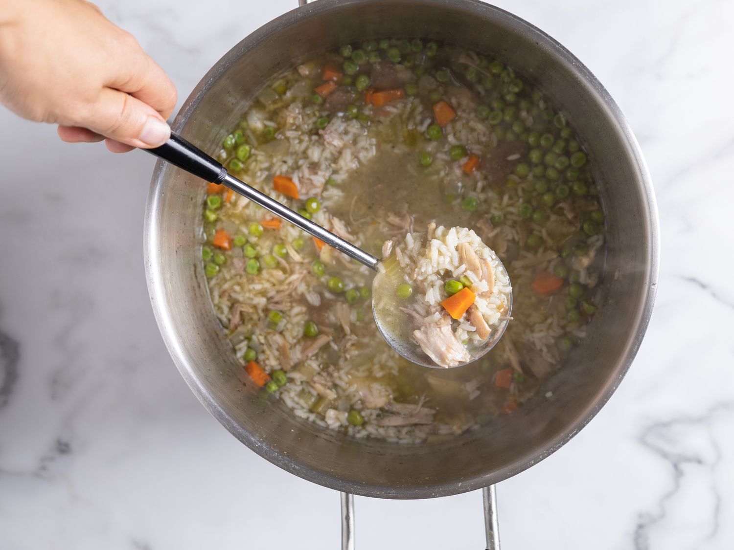 Leftover Turkey Carcass Soup with Rice and Peas
