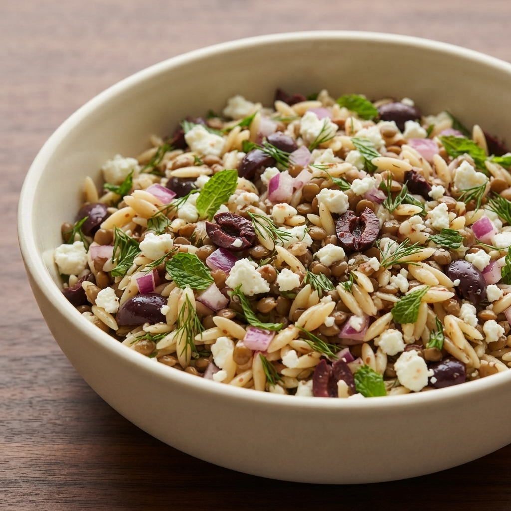 Minty Orzo Lentil and Feta Salad