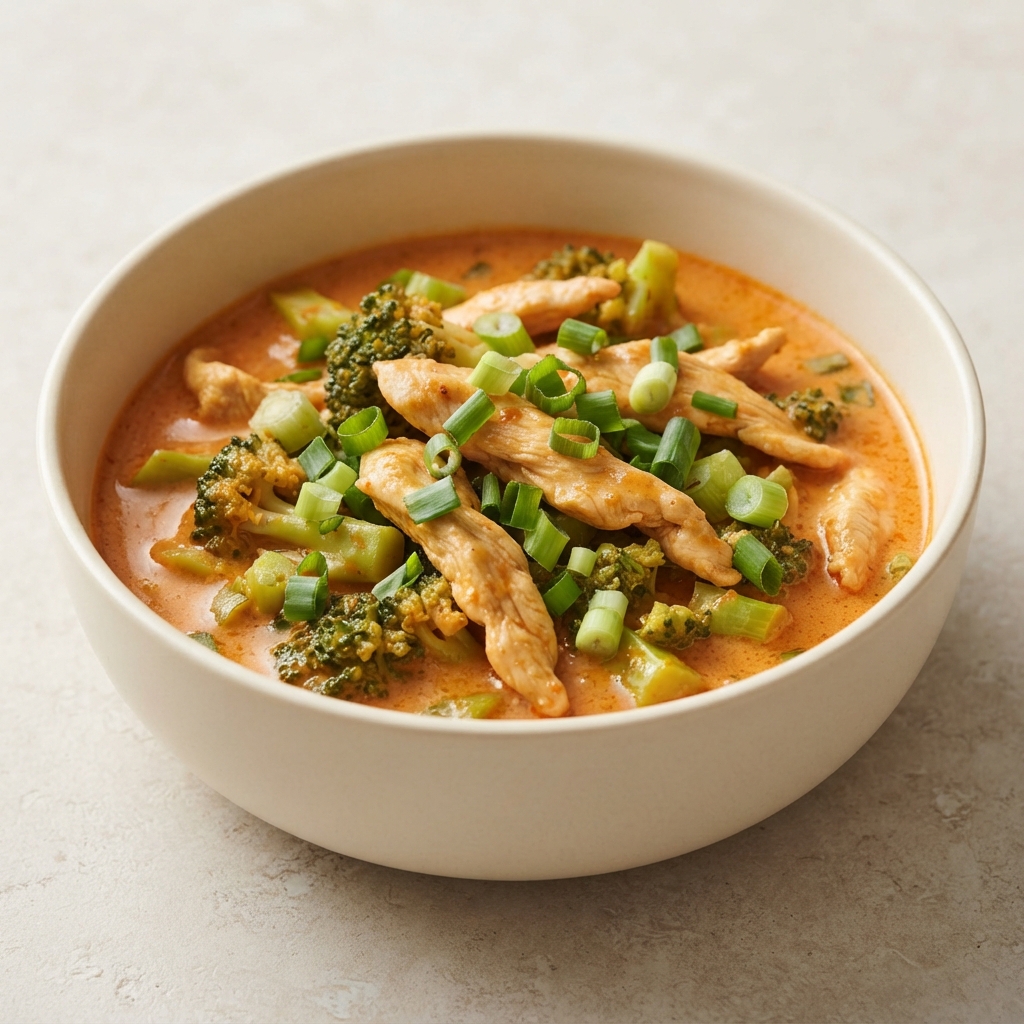 Quick Red Thai Chicken Curry with Broccoli