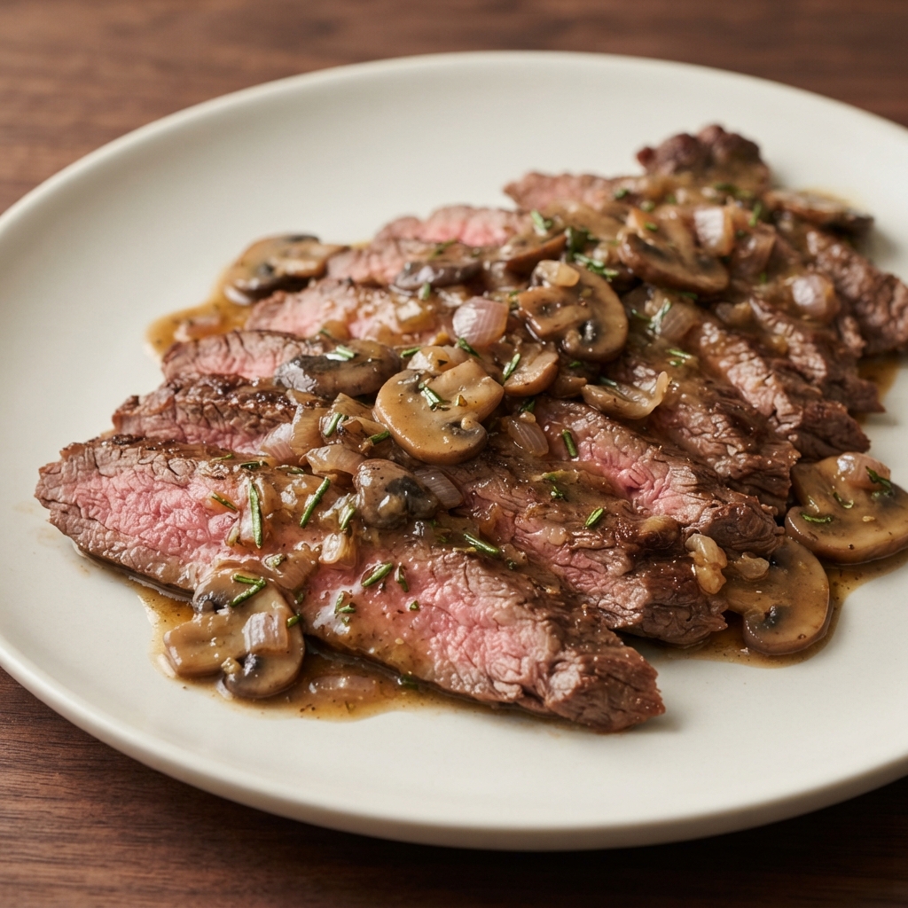 Flank Steak with Rosemary Mushroom Pan Sauce